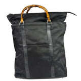 Gucci Black Nylon/Leather Trim Bamboo Top Handle Tote