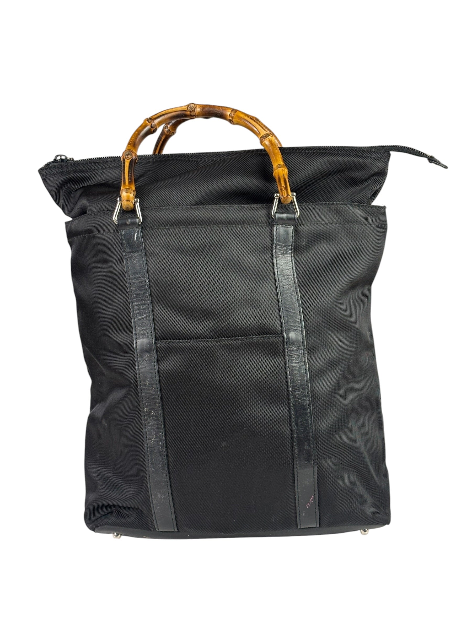 Gucci Black Nylon/Leather Trim Bamboo Top Handle Tote