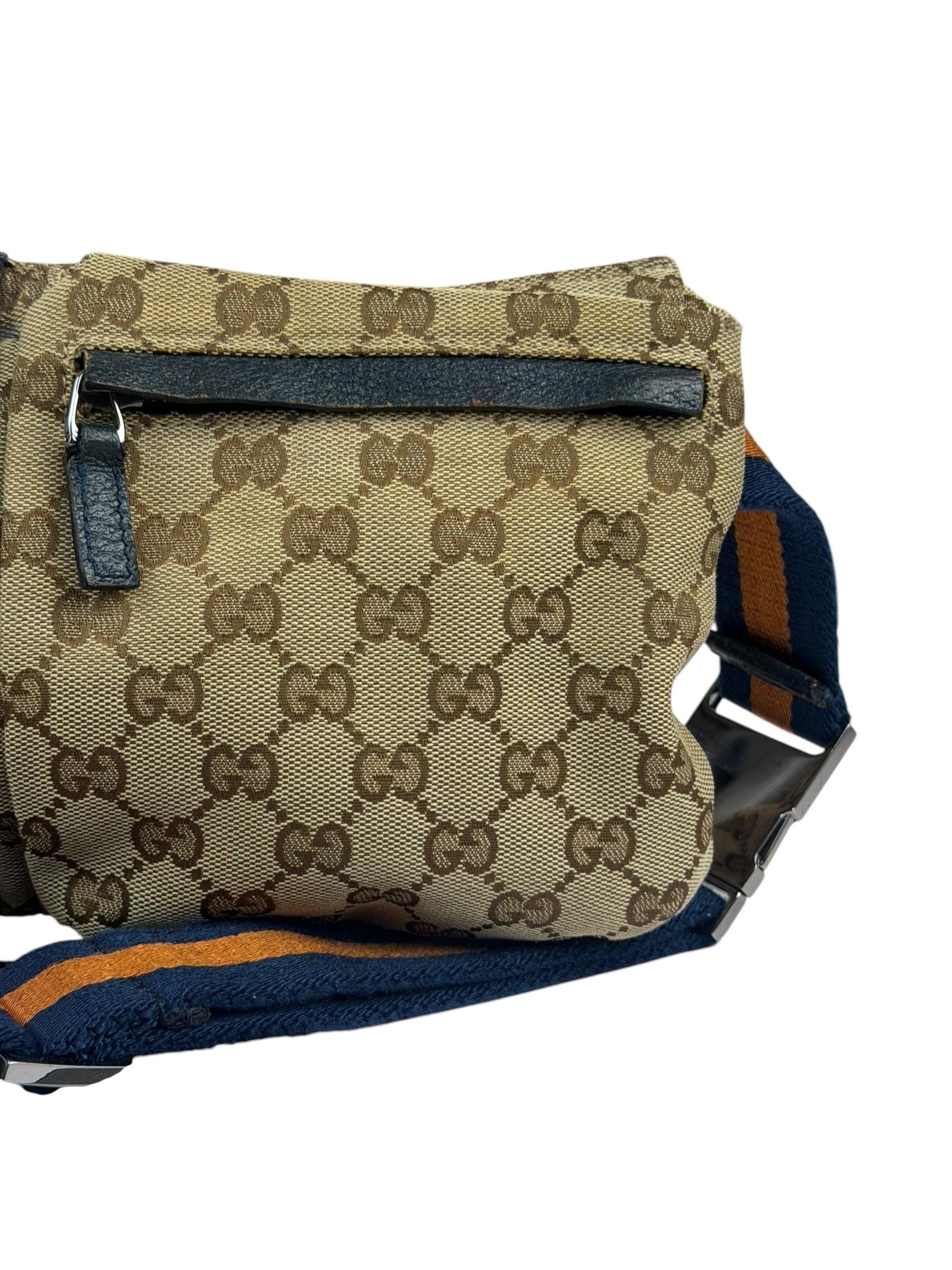 Gucci Beige/Navy Leather Trim GG Belt Bag