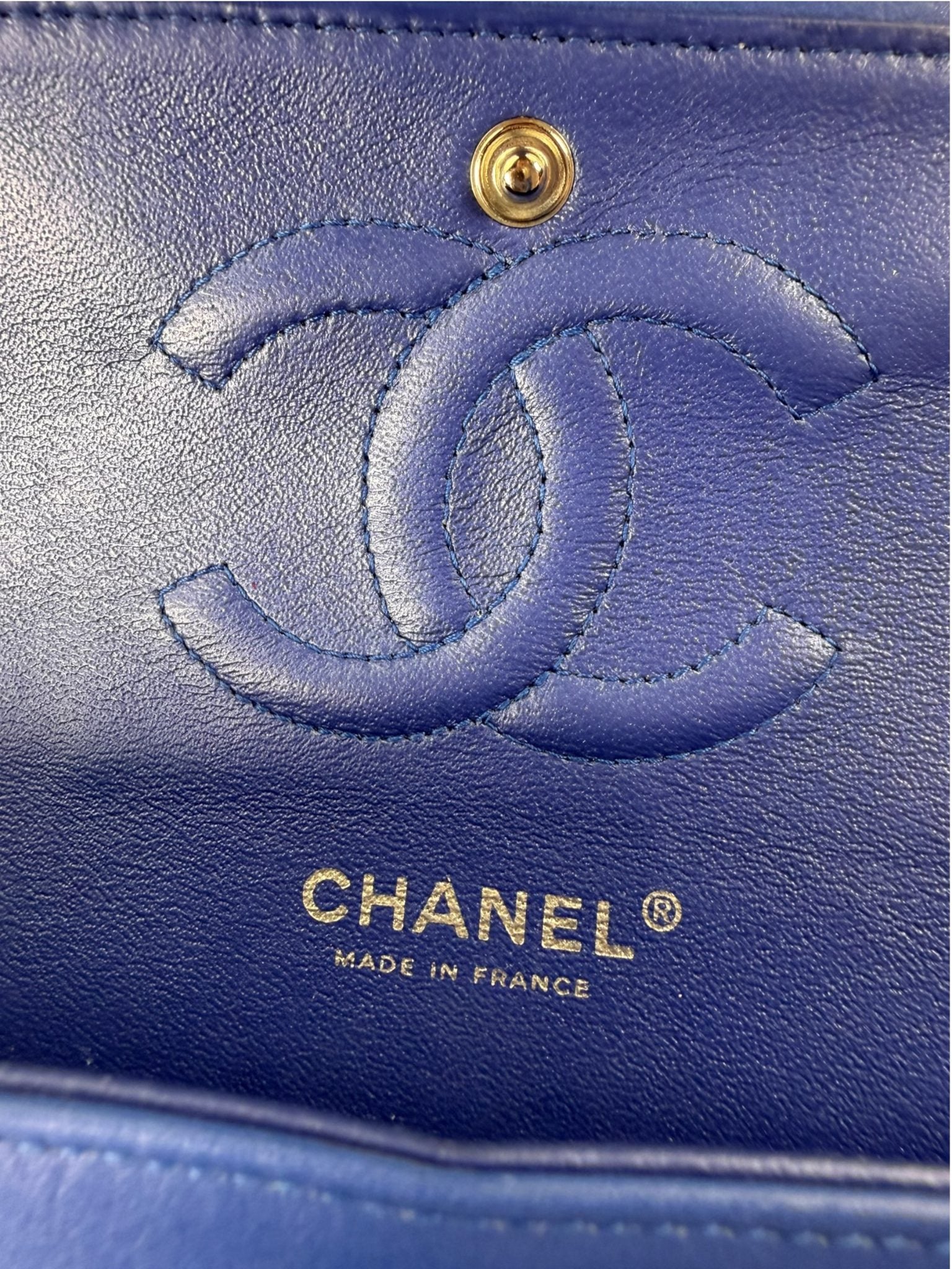Chanel Shiny Blue Quilted Patent Leather Trim Double Flap Bag 2012