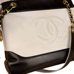 Chanel Vintage Black/White Leather CC Chain Tote '89-'91