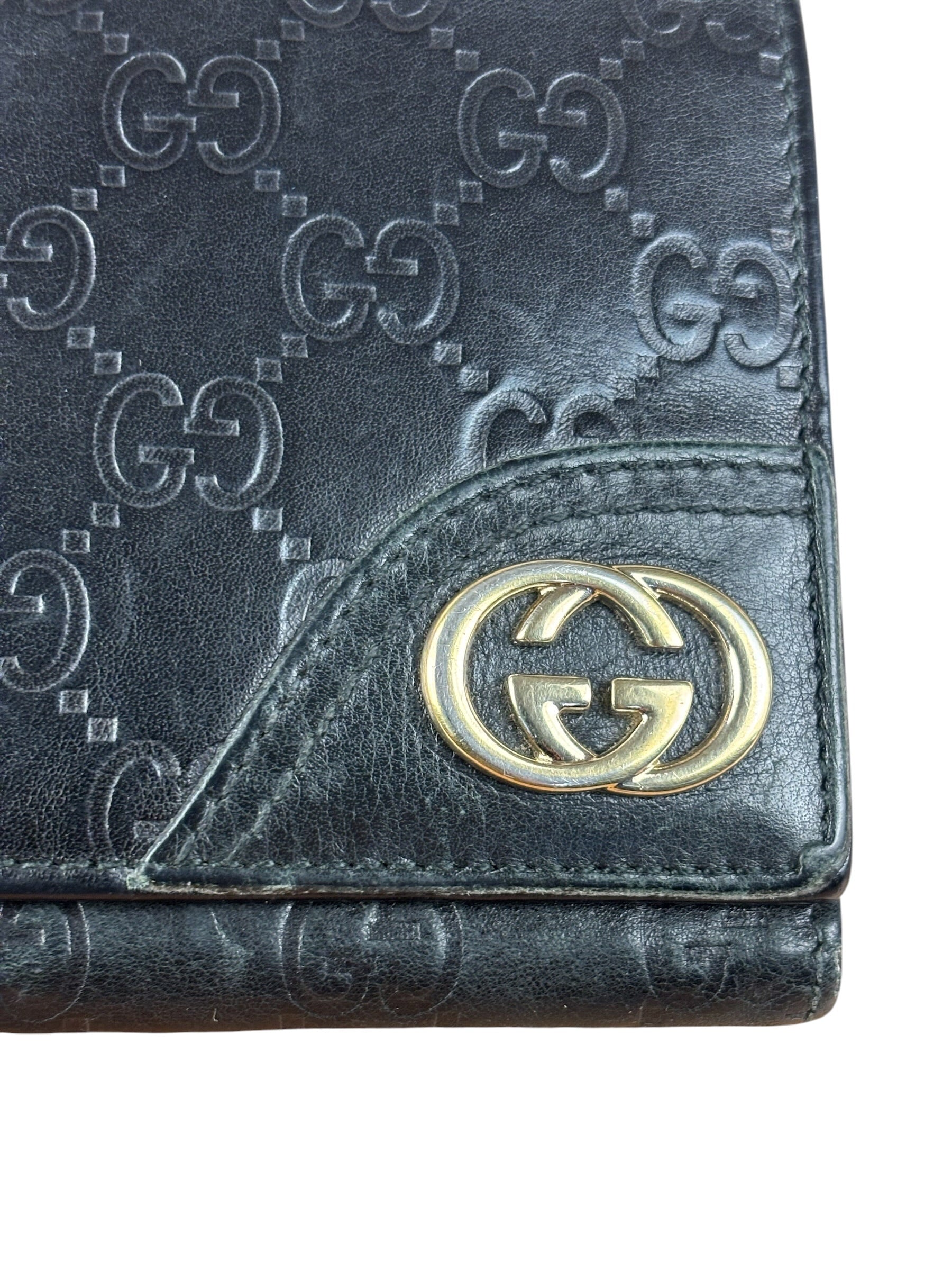 Gucci GG Vintage Black Guccissima Sukey French Flap Wallet