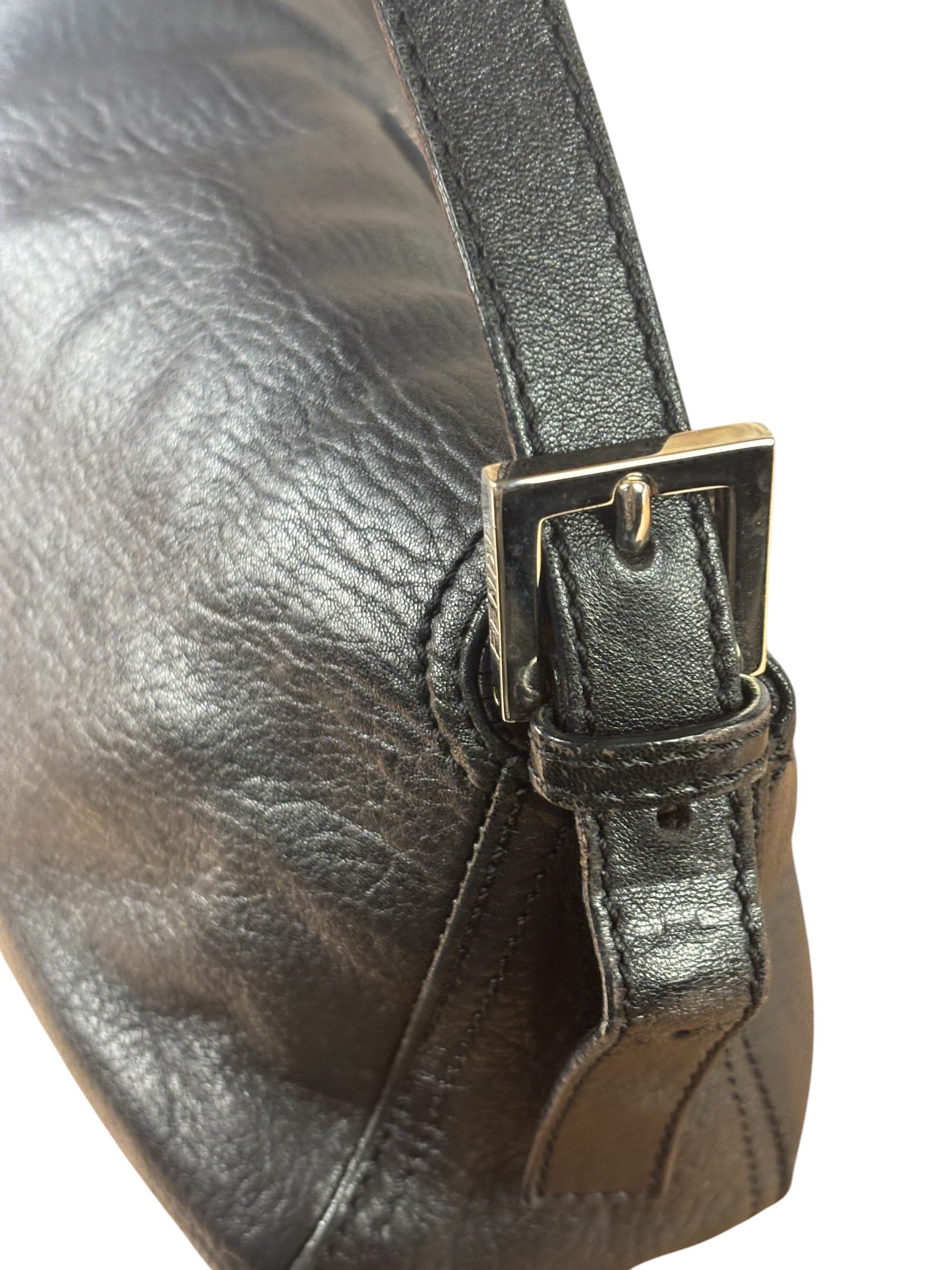 Fendi Vintage Black Leather Double Flap Baguette