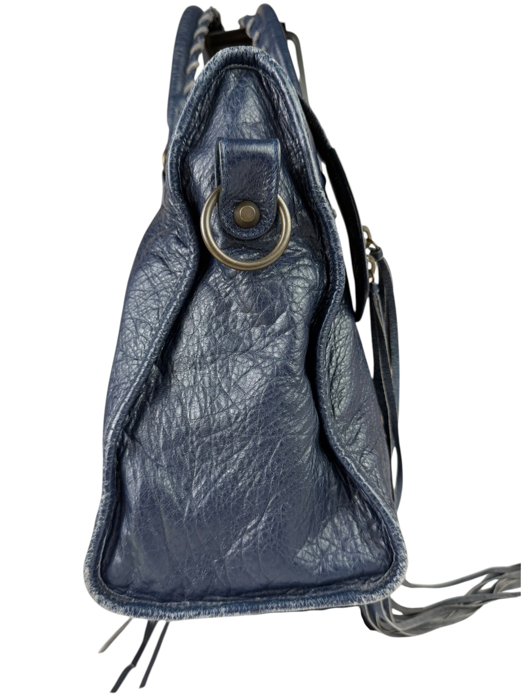 Balenciaga Navy Lambskin Moto Work Two-Way Bag