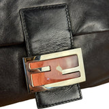Fendi Vintage Black Leather Marble Buckle Baguette