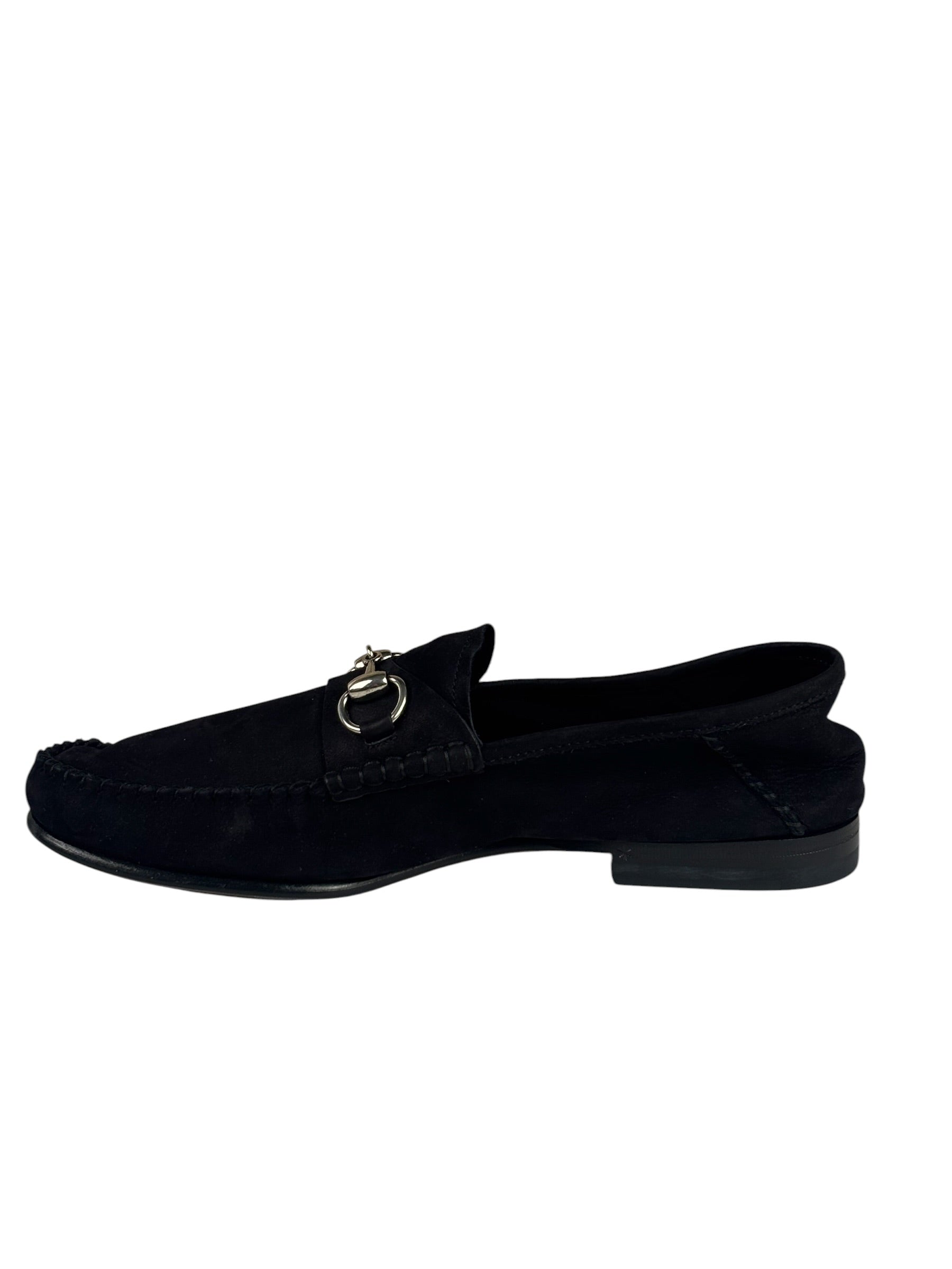 Gucci Black Suede Horsebit Loafers