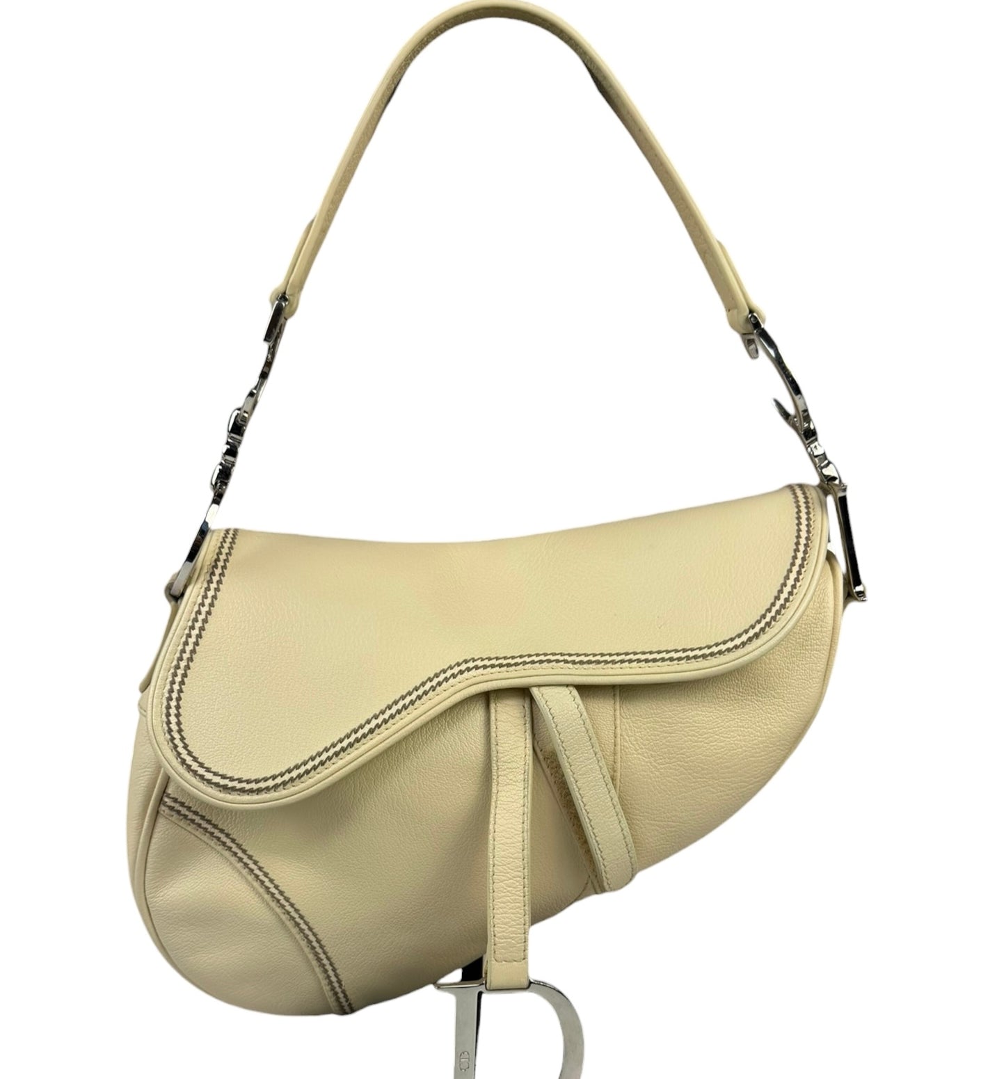 Christian Dior Cream Leather Saddle Shoulder Bag