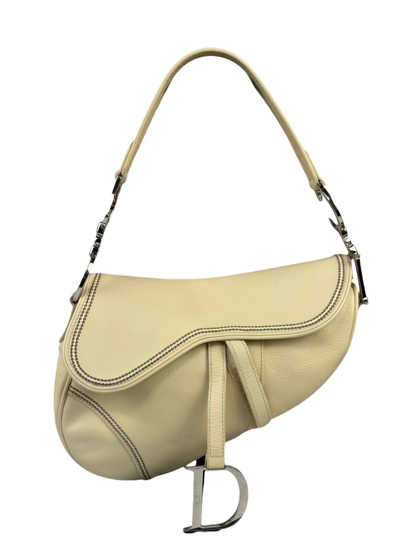 Christian Dior Cream Leather Saddle Shoulder Bag