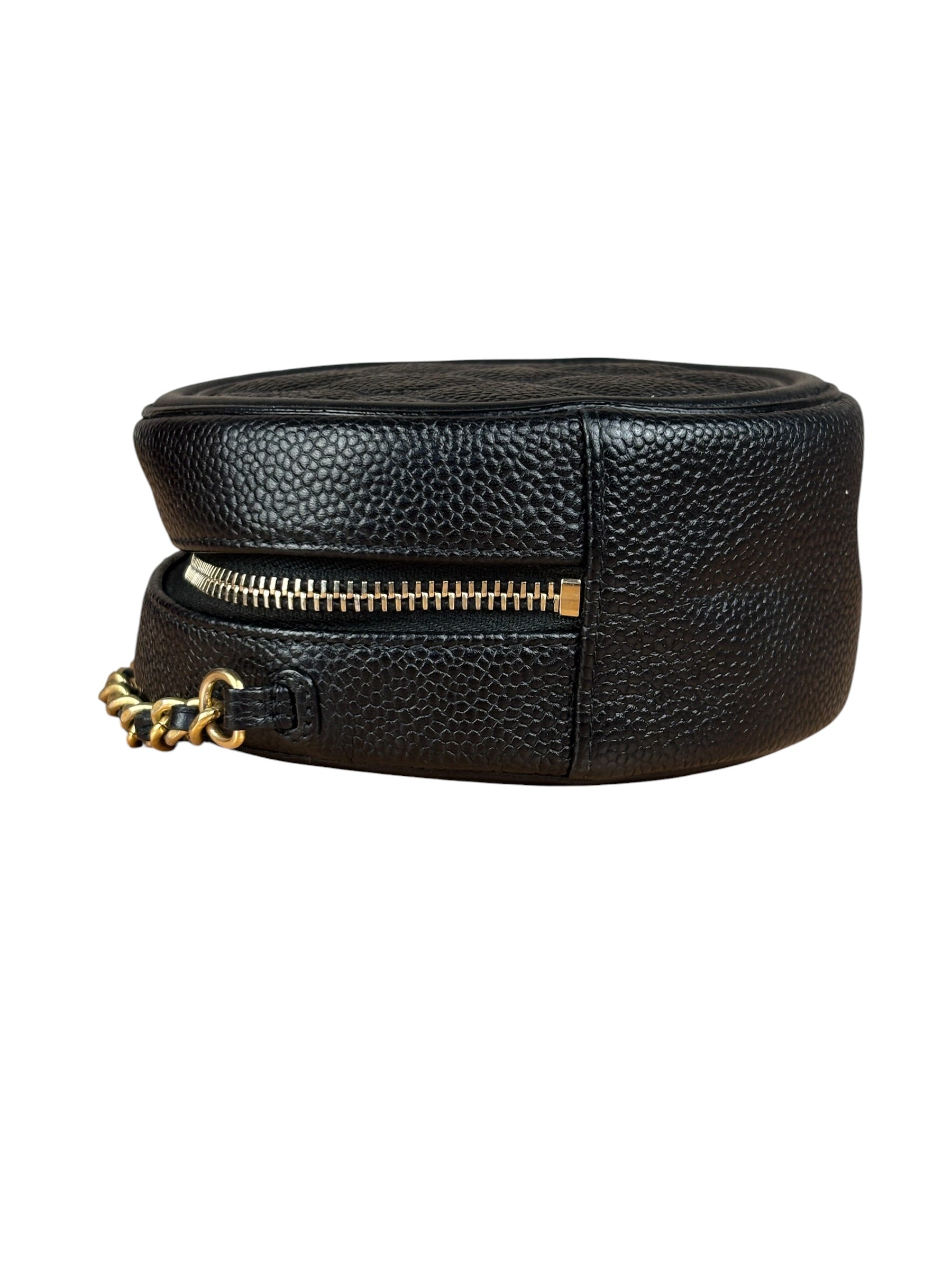 Chanel Black Quilted Caviar Leather CC Filigree Round Chain Clutch 2019