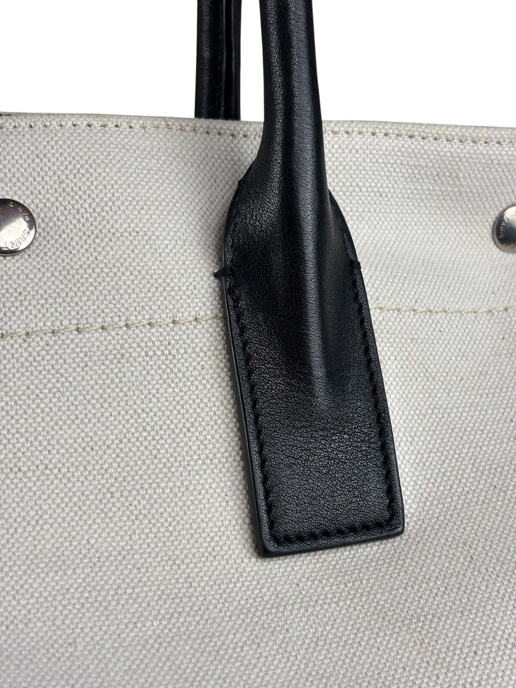 Saint Laurent Beige/Black Rive Gauche Canvas Tote Bag