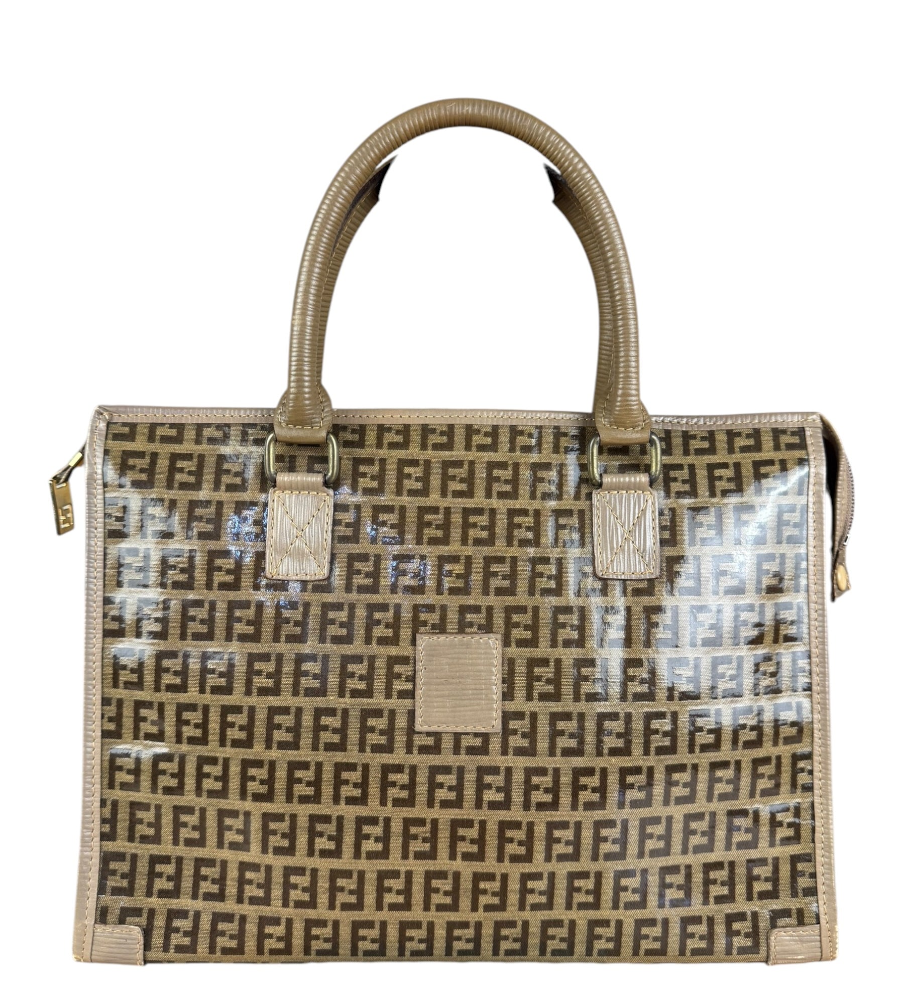 Fendi Vintage FF Coated Canvas Square Zip Tote