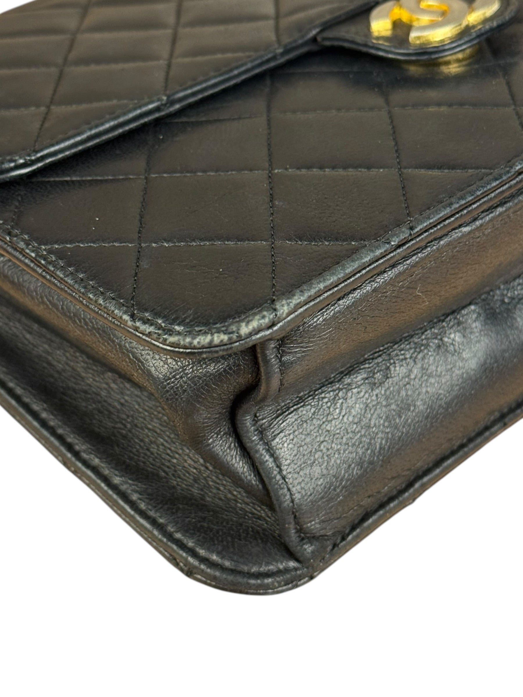 Chanel Black Diamond Stitch Lambskin Square Flap 1988