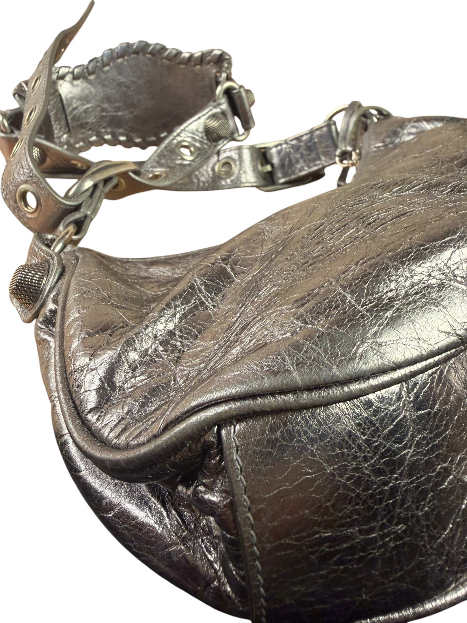 Balenciaga Silver Leather Le Cagole Shoulder Bag