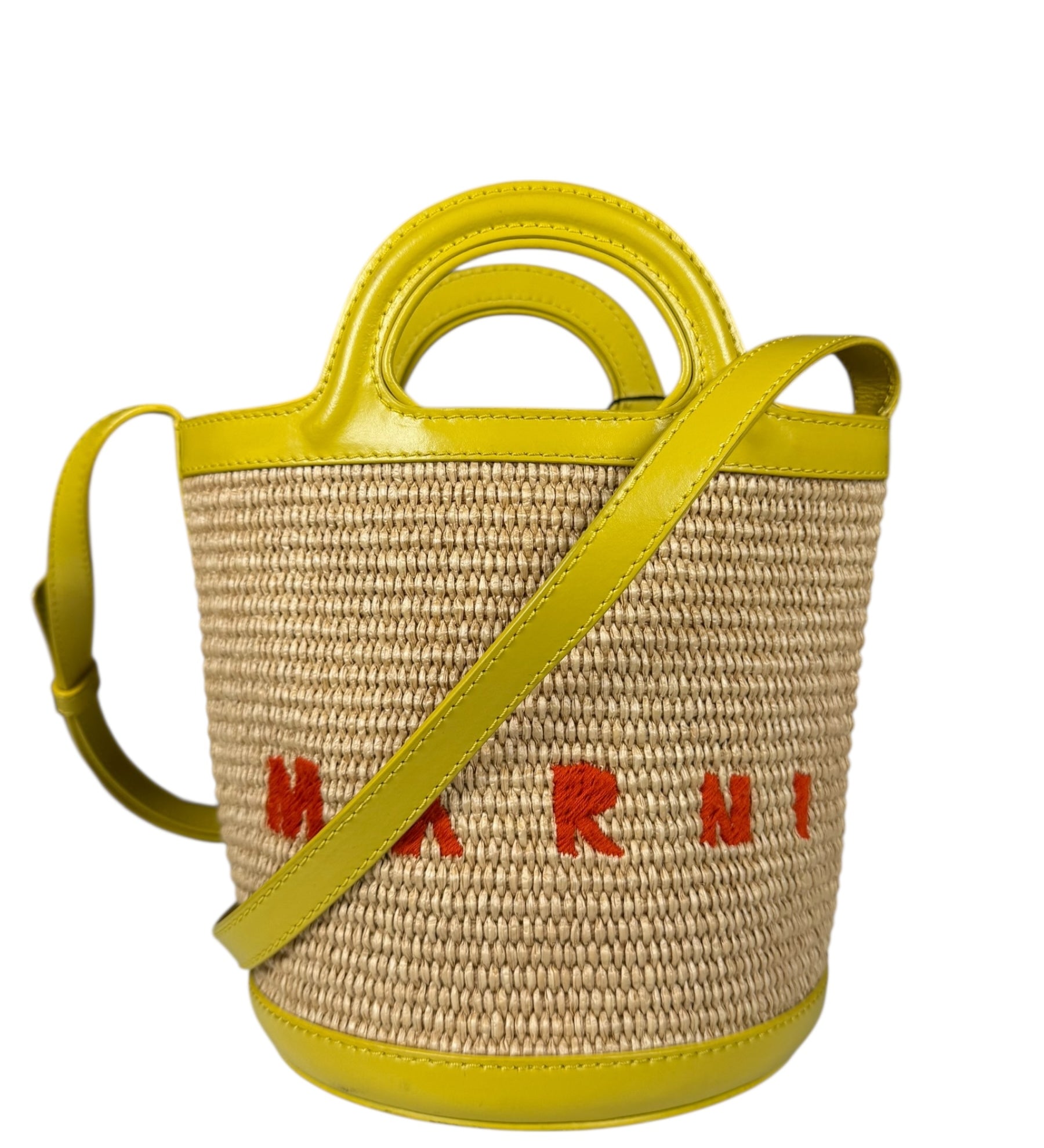 Marni Tropicalia Mini Bucket Bag Raffia with Yellow Trim