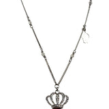 Christian Dior Vintage Crown Rhinestone Pendant Logo Necklace