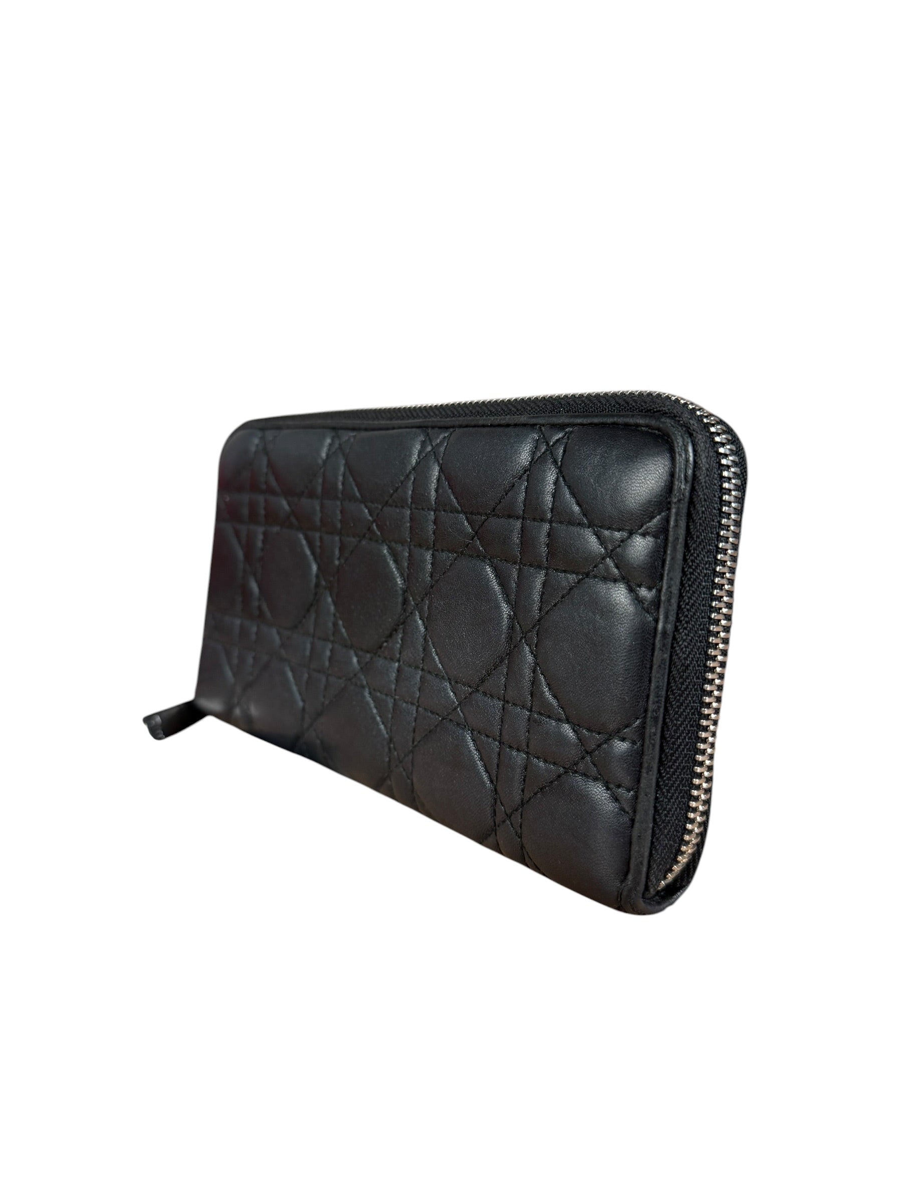 Christian Dior Vintage Black Quilted Leather Zippy Wallet