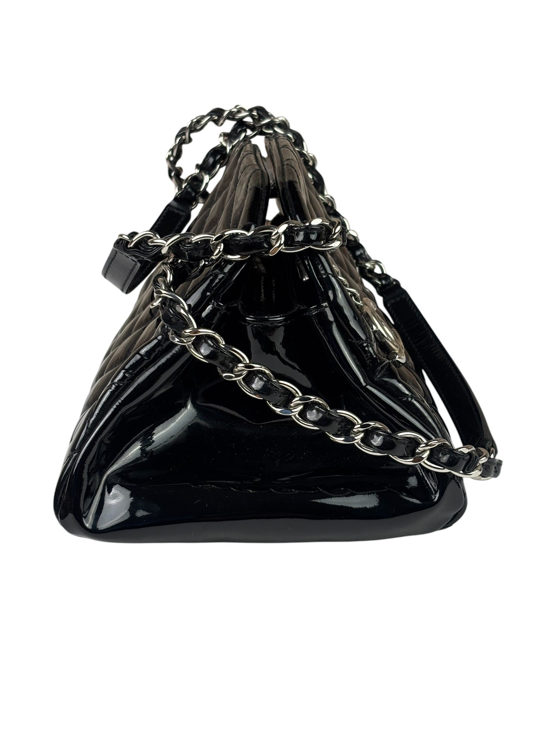 Chanel Black Patent Quilted Leather Just Mademoiselle Bowling Bag 2012