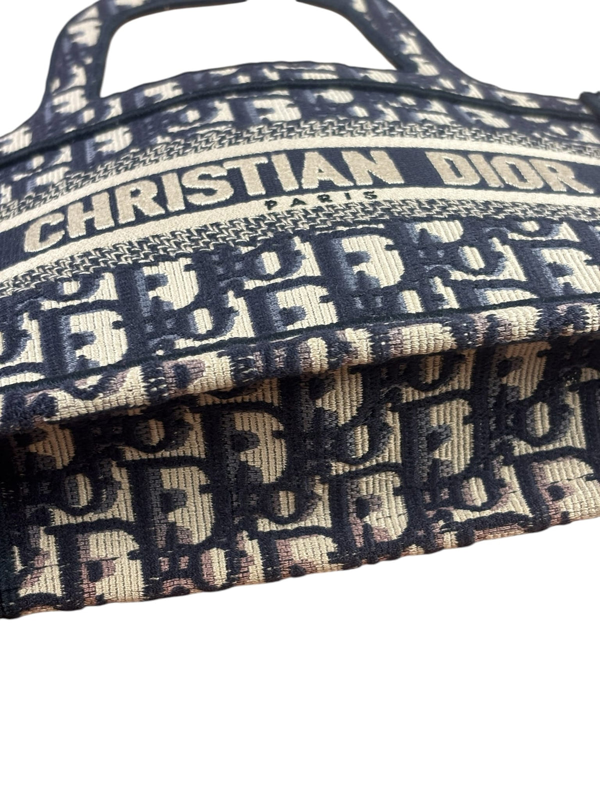 Christian Dior Navy Small Oblique Embroidery Tote