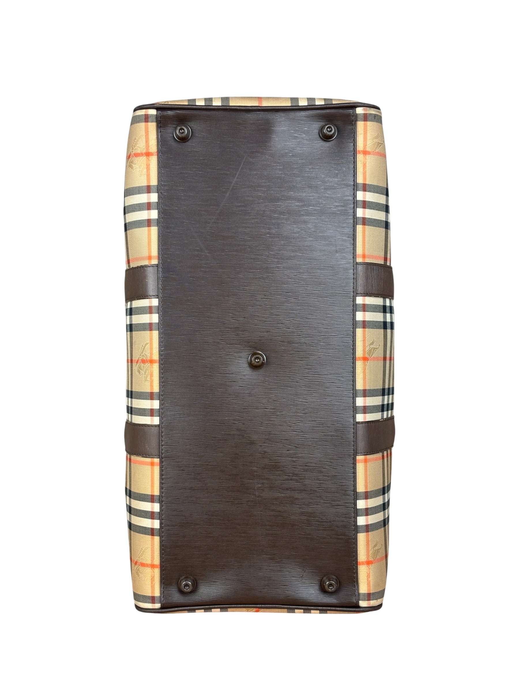 Burberry Leather House Check Boston Duffle Bag