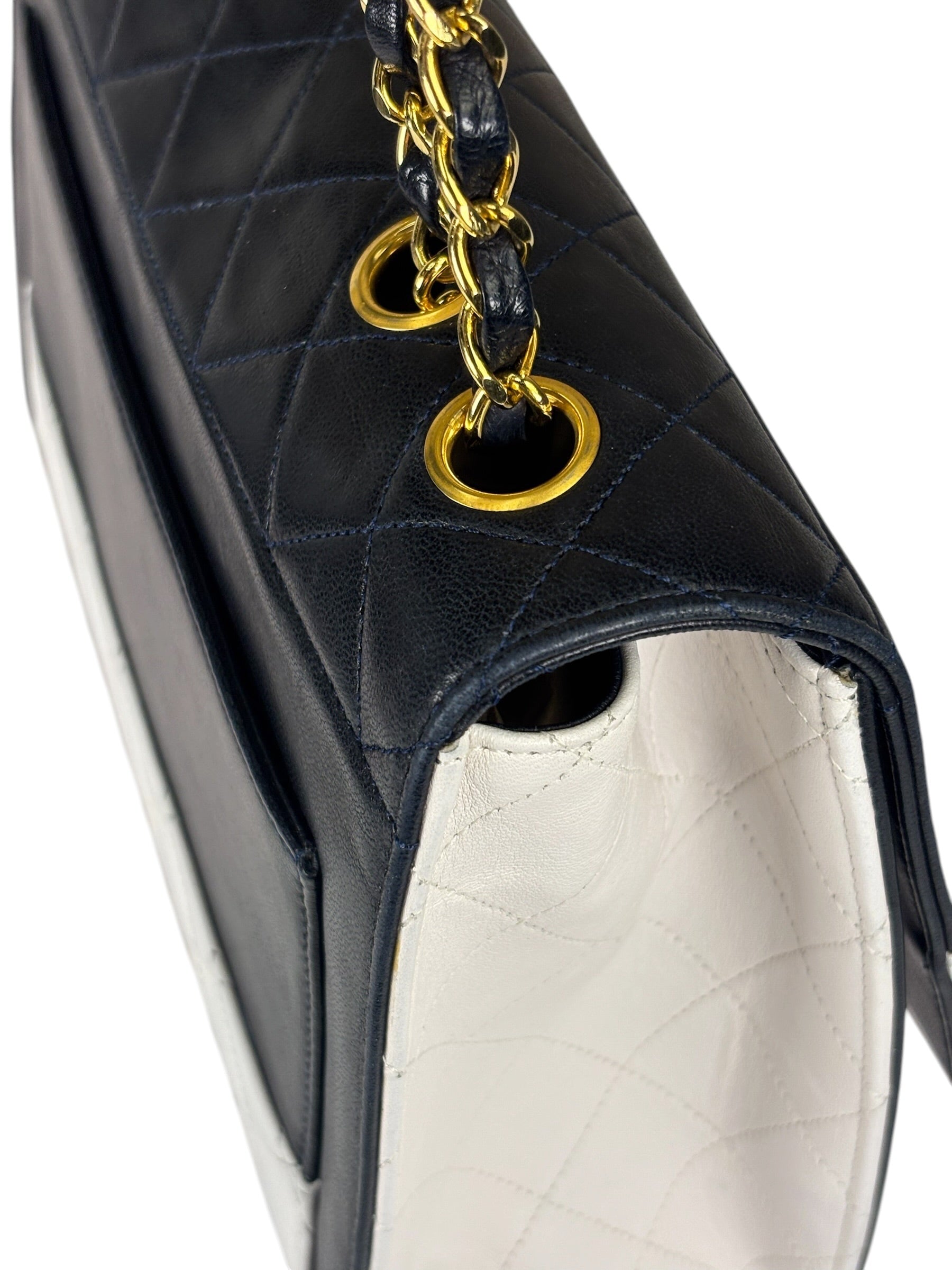 Chanel Vintage White/Black Quilted Lambskin Trapezoid Flap Bag 1990's