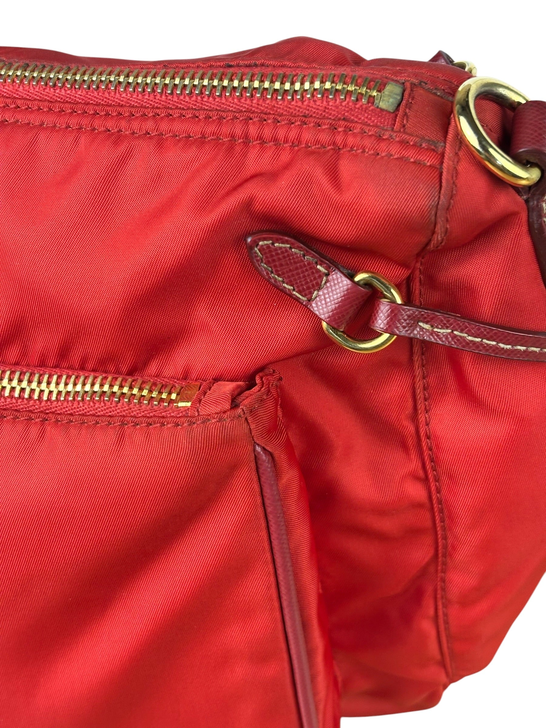 Prada Rosso Red Tessuto Nylon/Saffiano Leather Trim Shoulder Bag