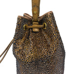 Versace La Medusa Brown Satin Crystal Embellished Mini Bucket Bag