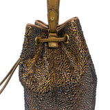 Versace La Medusa Brown Satin Crystal Embellished Mini Bucket Bag