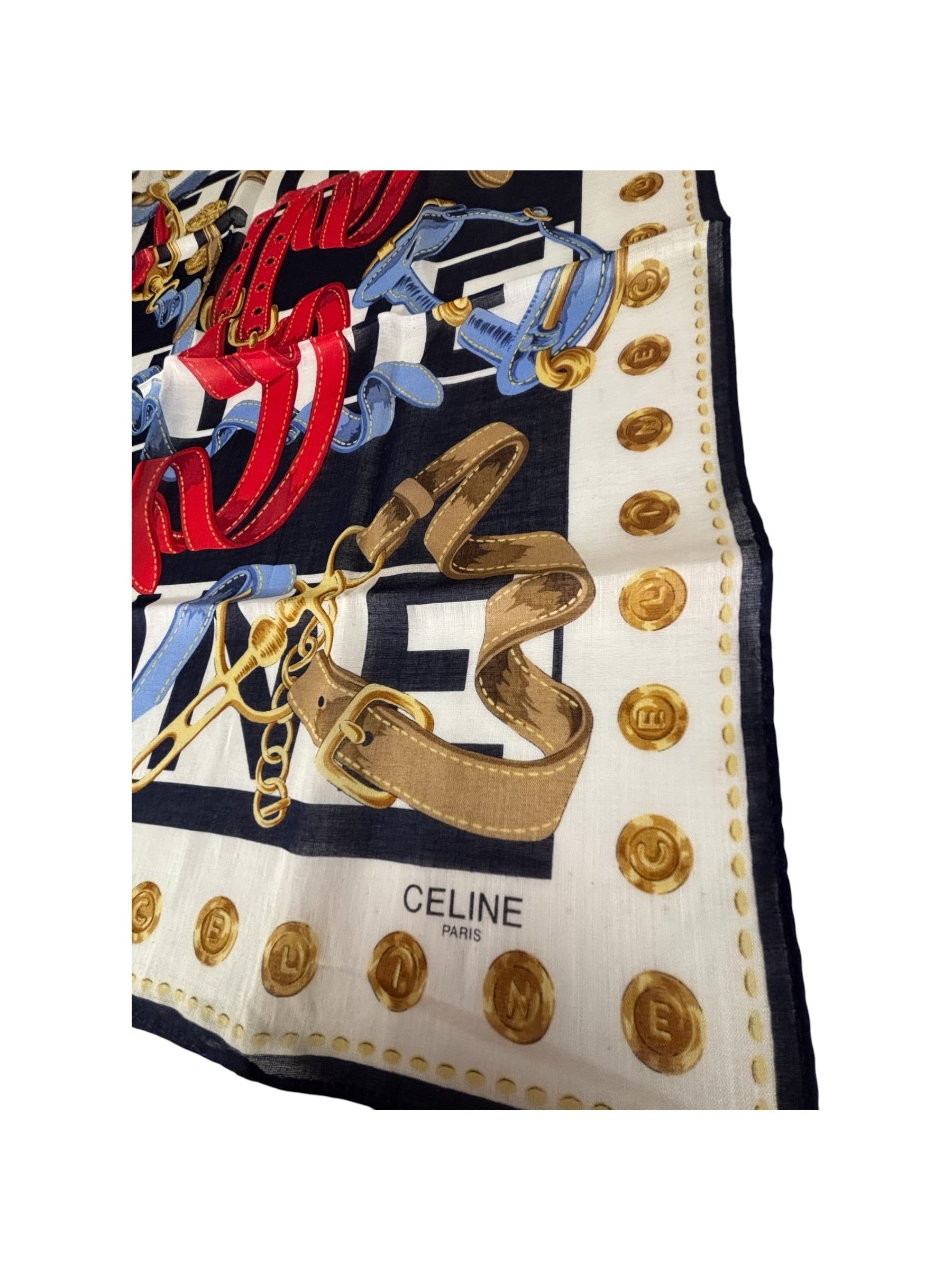 Celine Paris Vintage Equestrain Belt & Chain Motif Scarf
