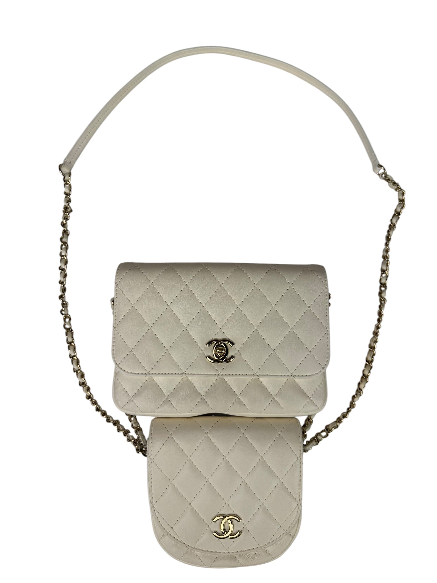 Chanel White Quilted Leather Side-Packs Dual Shoulder Bag 2019