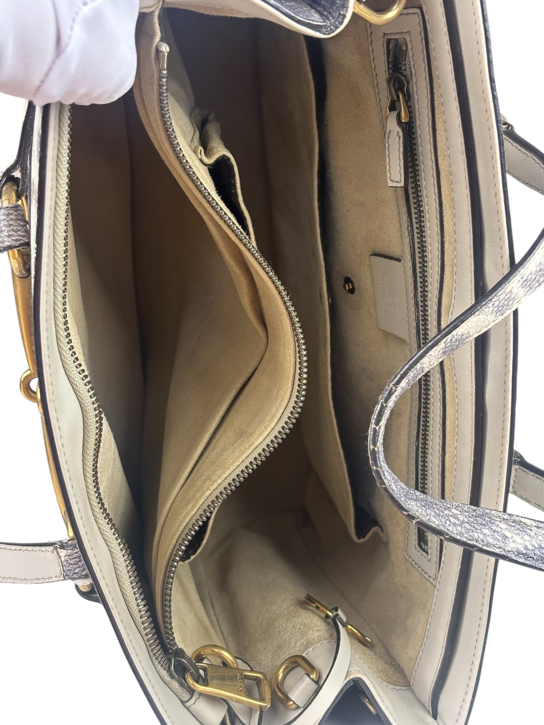 Gucci Cream/Grey Python-Embossed Horsebit Bright Bit Tote
