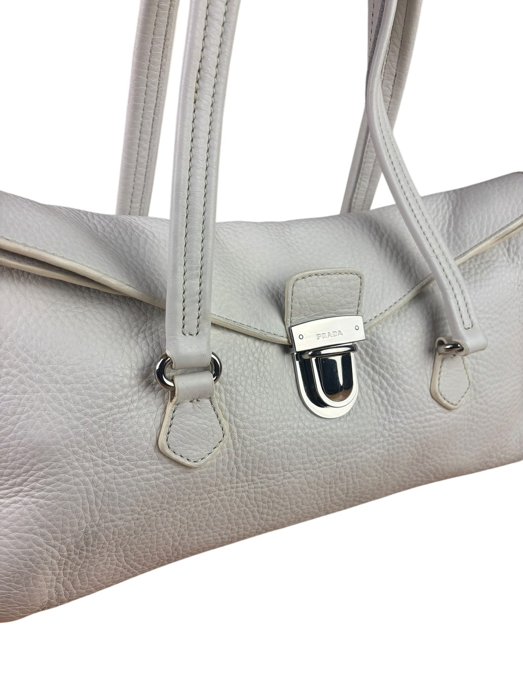 Prada White Leather Vitello Daino Easy Shoulder Bag