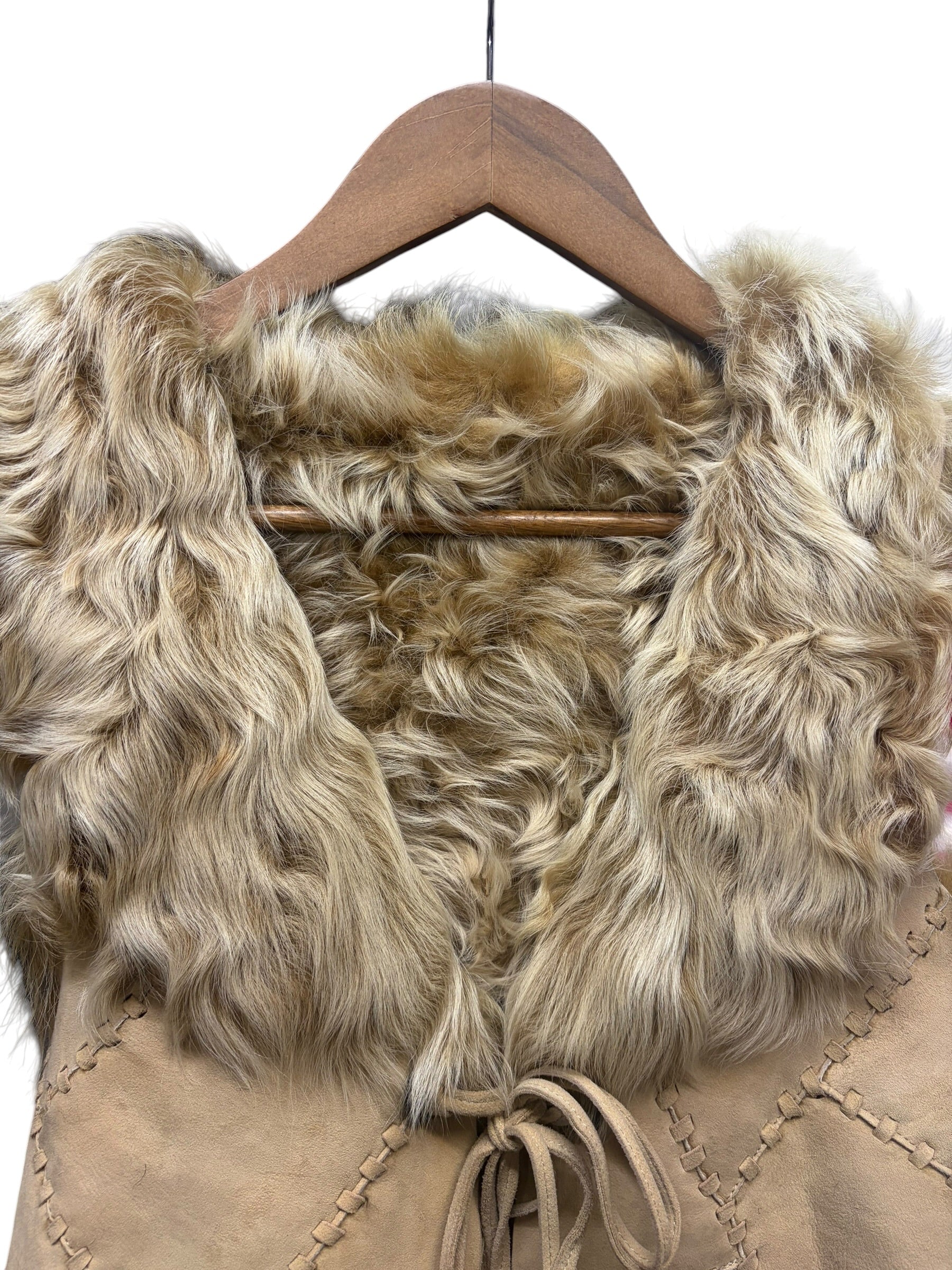 Vintage Beige Suede Fur-Lined Vest