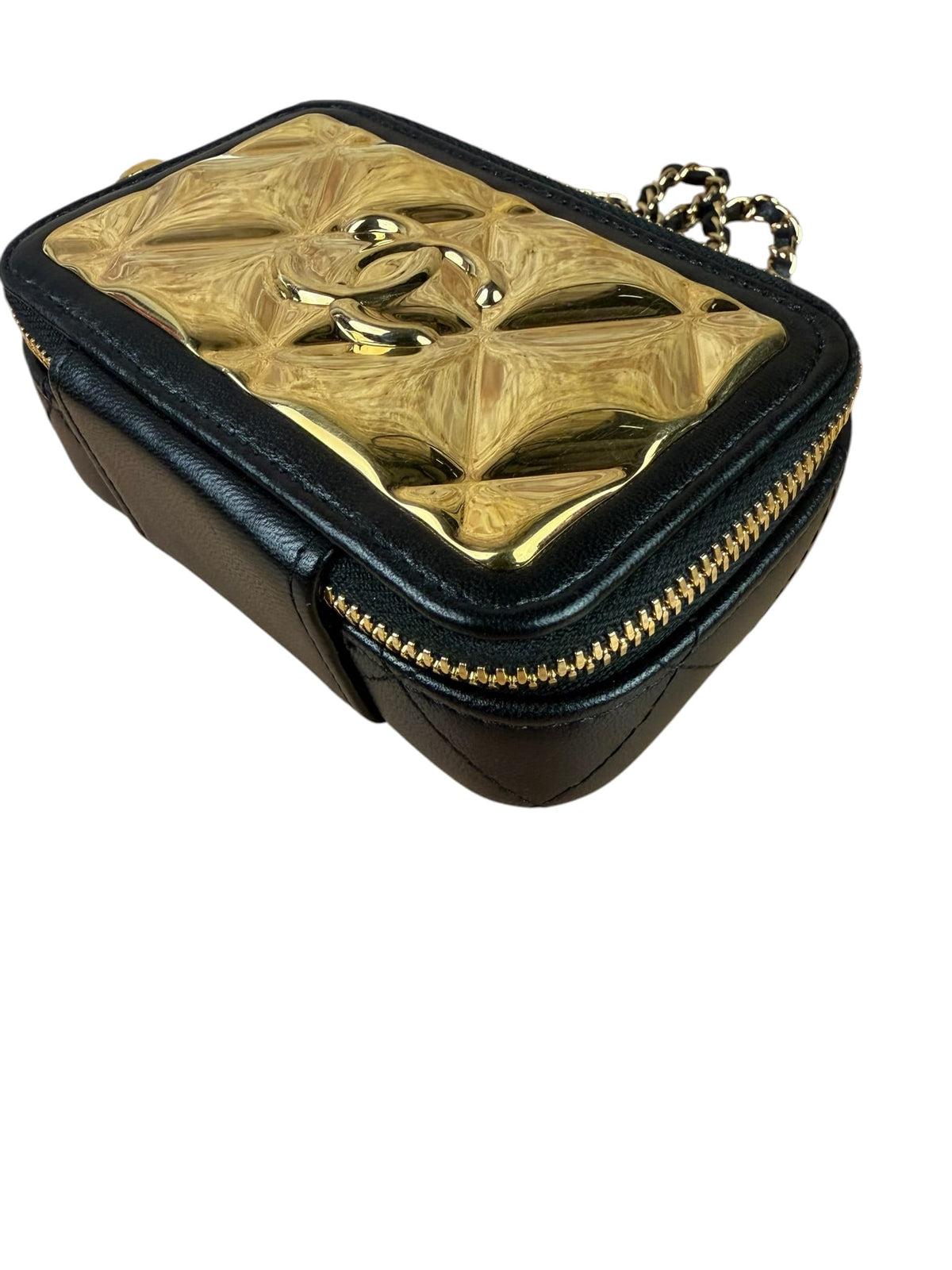 Chanel Black Quilted Leather Golden Plate Nano Vanity Case 2021