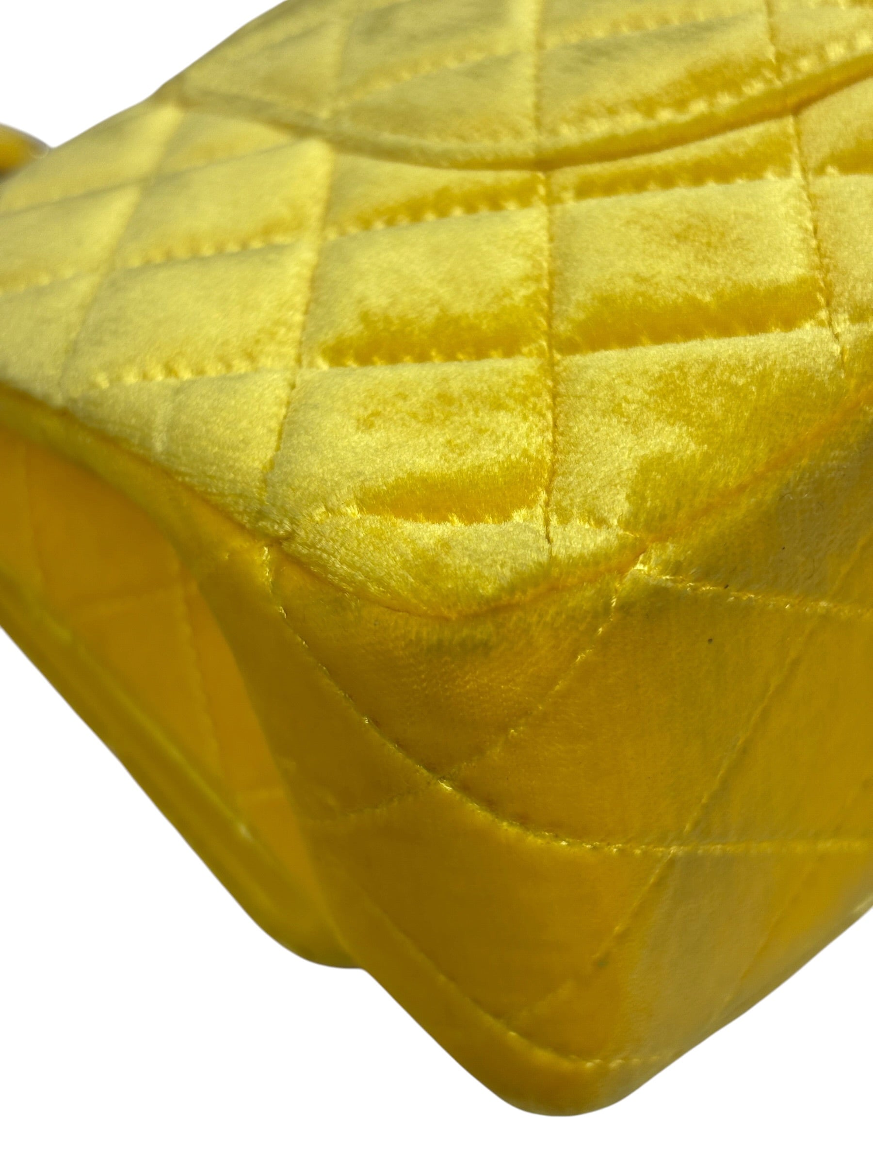 Chanel Yellow Quilted Velvet/Leather Double Flap Bag 2015