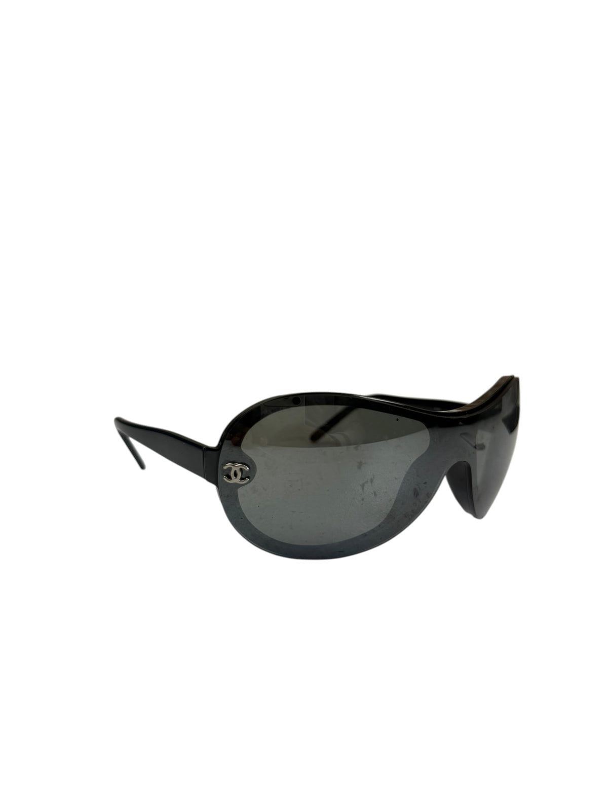 Chanel Black/Metallic Grey Shield Sunglasses