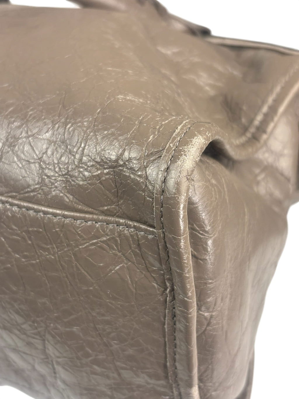 Balenciaga Stone Grey Patent Leather Moto Work Two-Way Bag