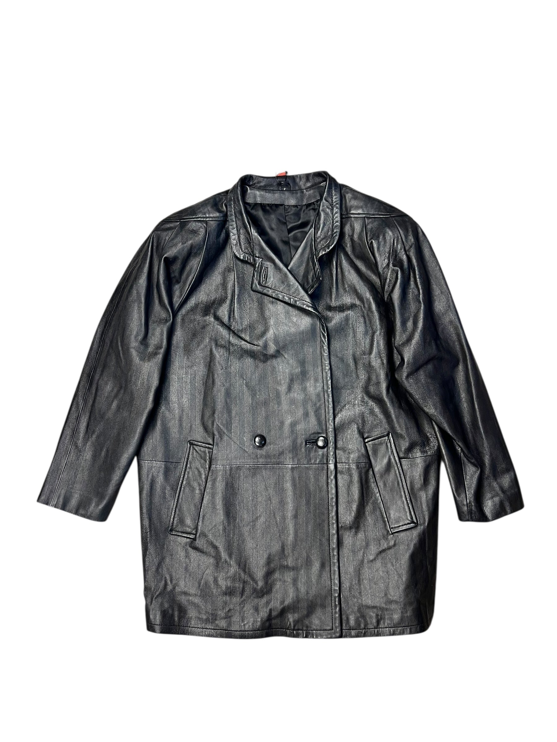 Vintage Leather Striped Long Coat