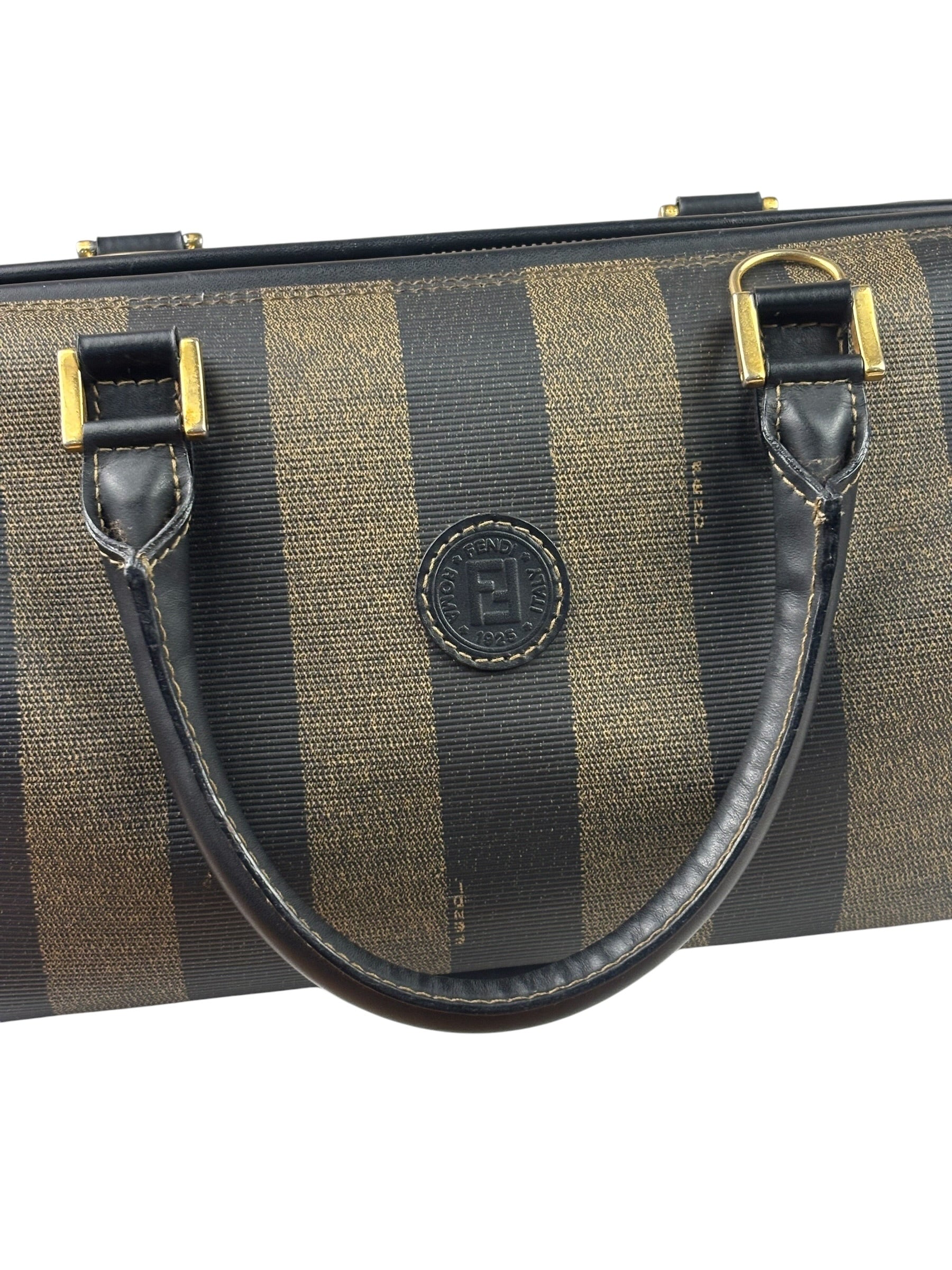 Fendi Brown/Black Leather Pequin Boston Bag