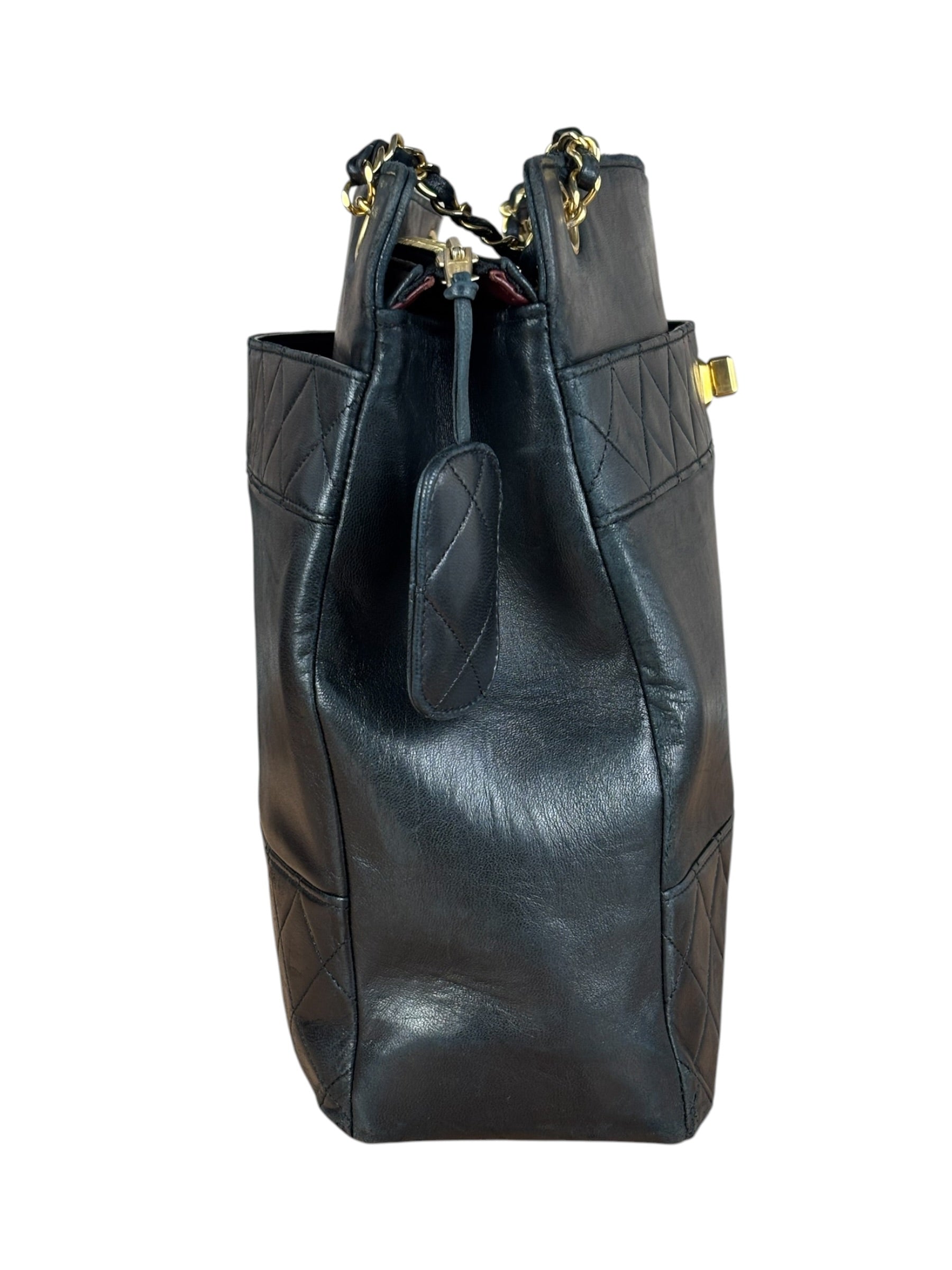 Chanel Vintage Black Quilted Leather Grand Shopping Tote/Shoulder Bag-1990