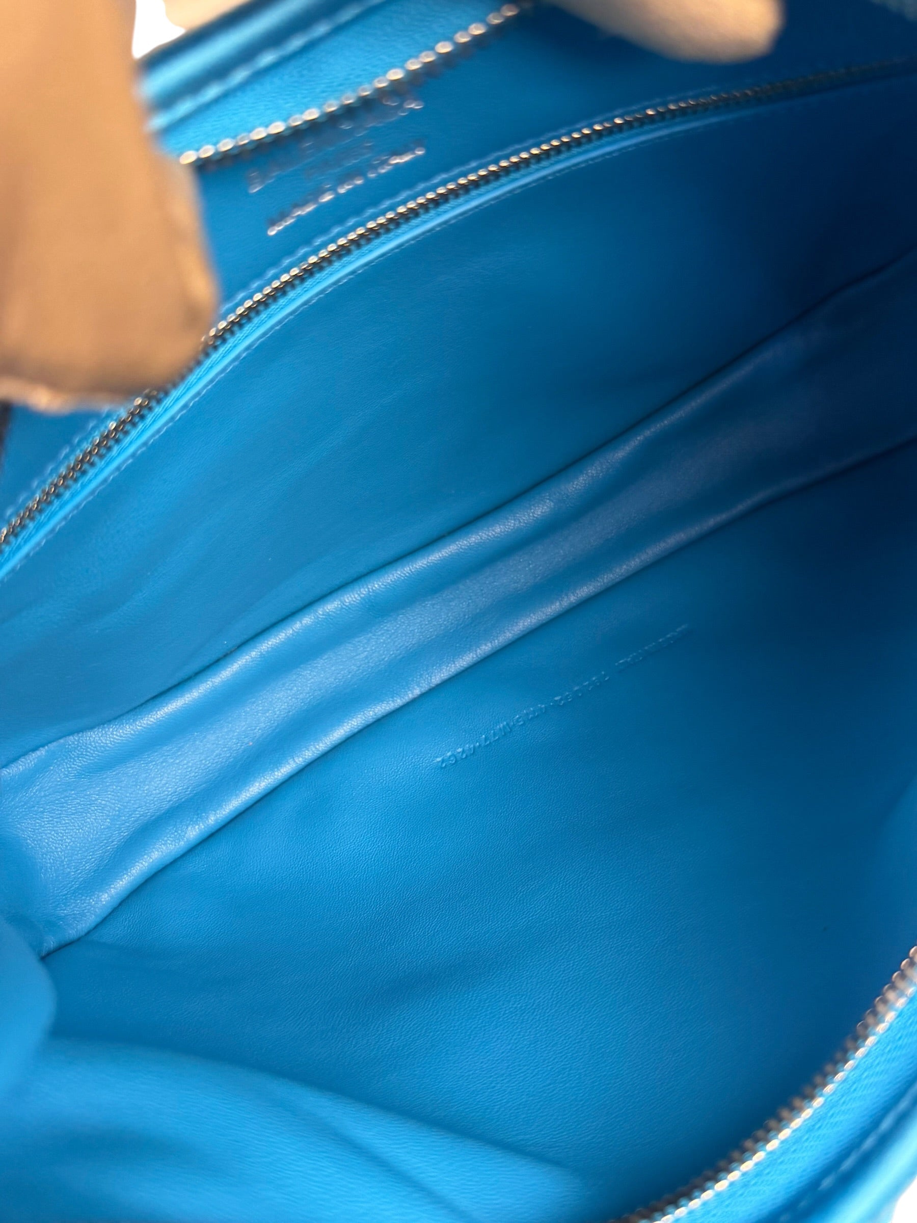 Balenciaga Blue Satin/Leather Trim Leopolda Small Hobo Bag