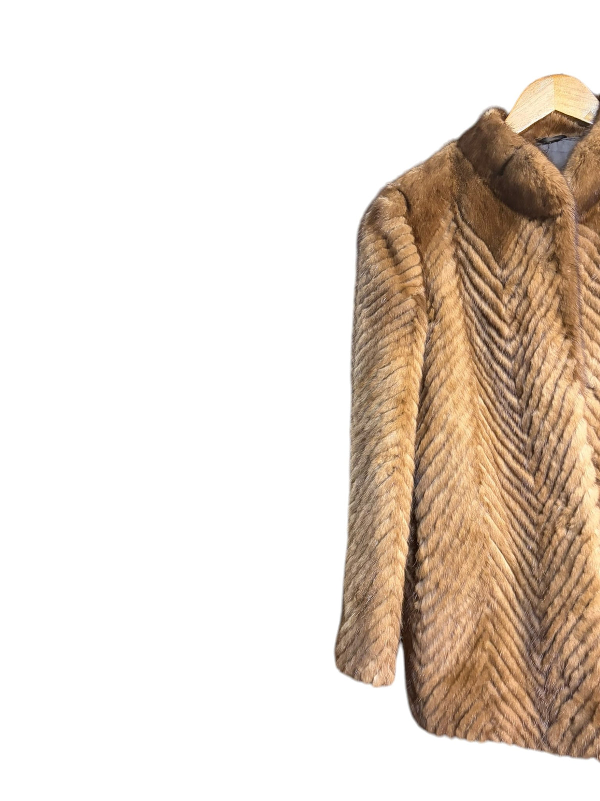 Vintage Light Brown Chevron Mink Fur Coat