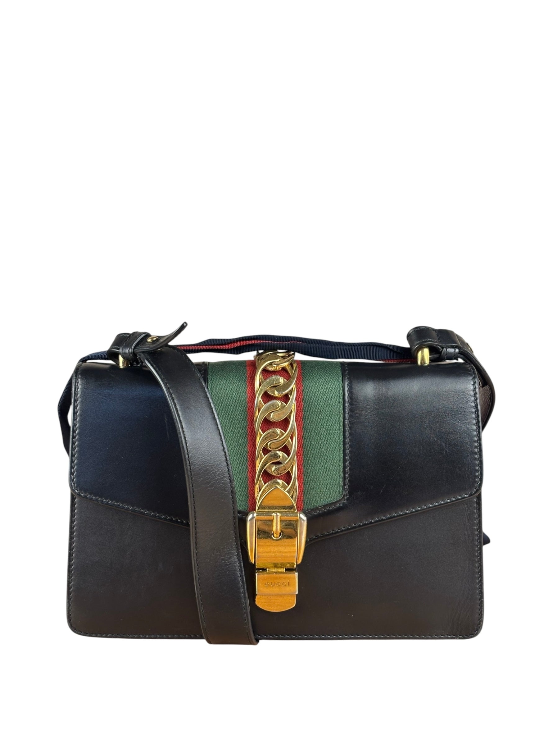 Gucci Black Leather Small Sylvie Shoulder Bag