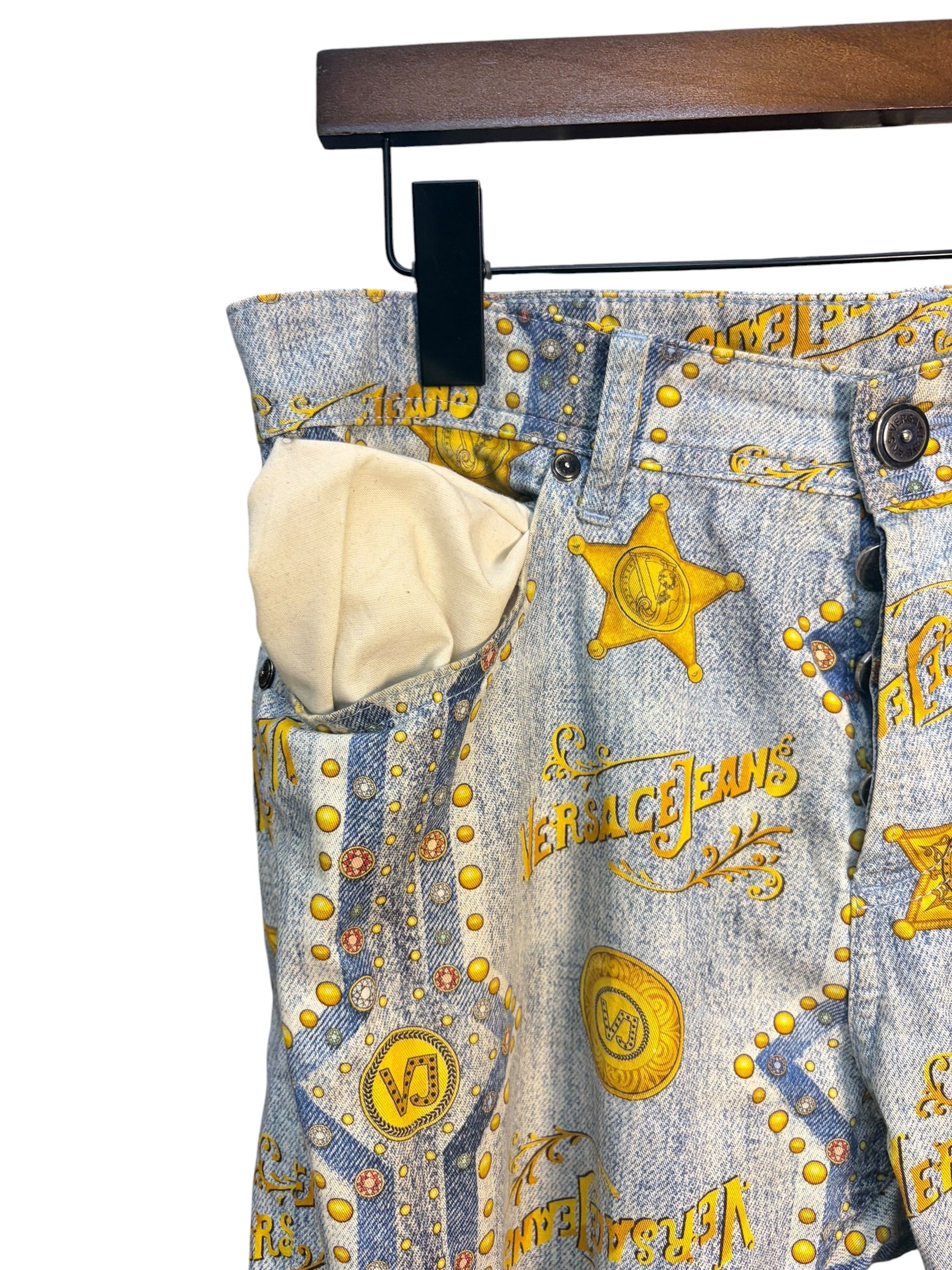 Versace Blue Logo Print Denim Jeans