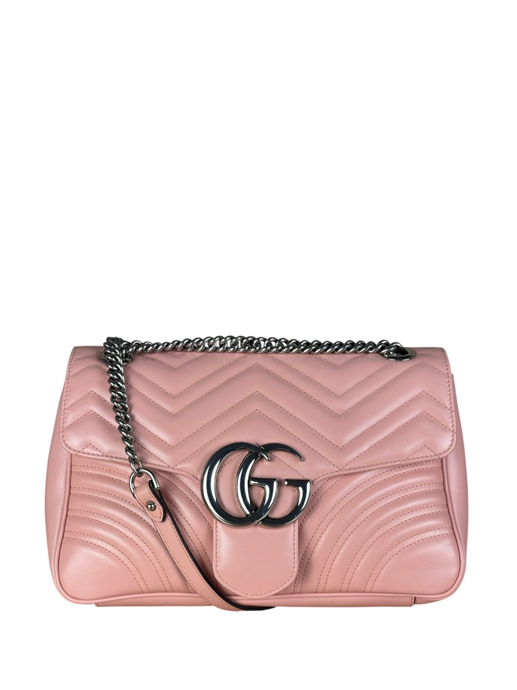 Gucci Pink Leather GG Marmont Shoulder Bag