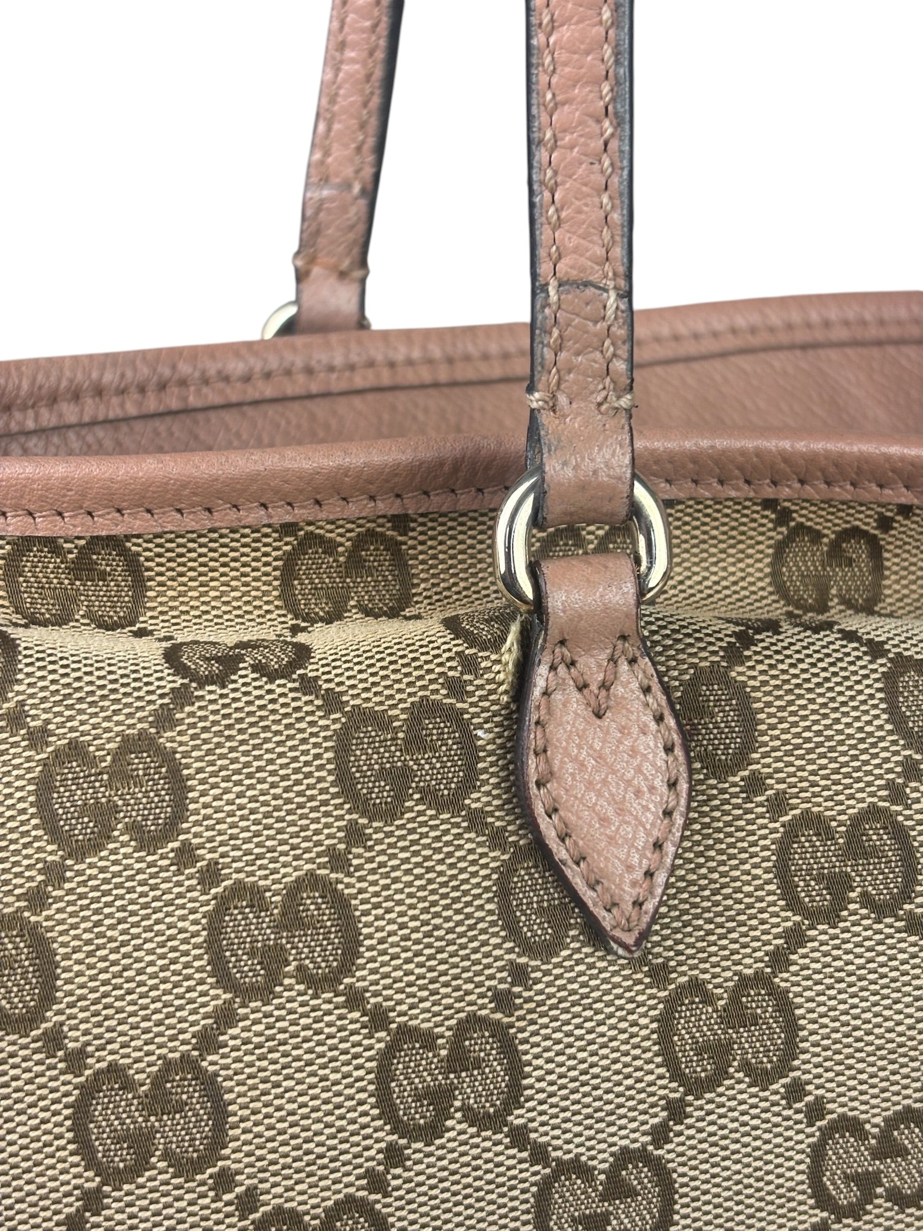 Gucci Beige/Pink Leather Trim Bree Shoulder Bag