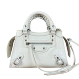 Balenciaga White Croc Embossed S Neo City Bag