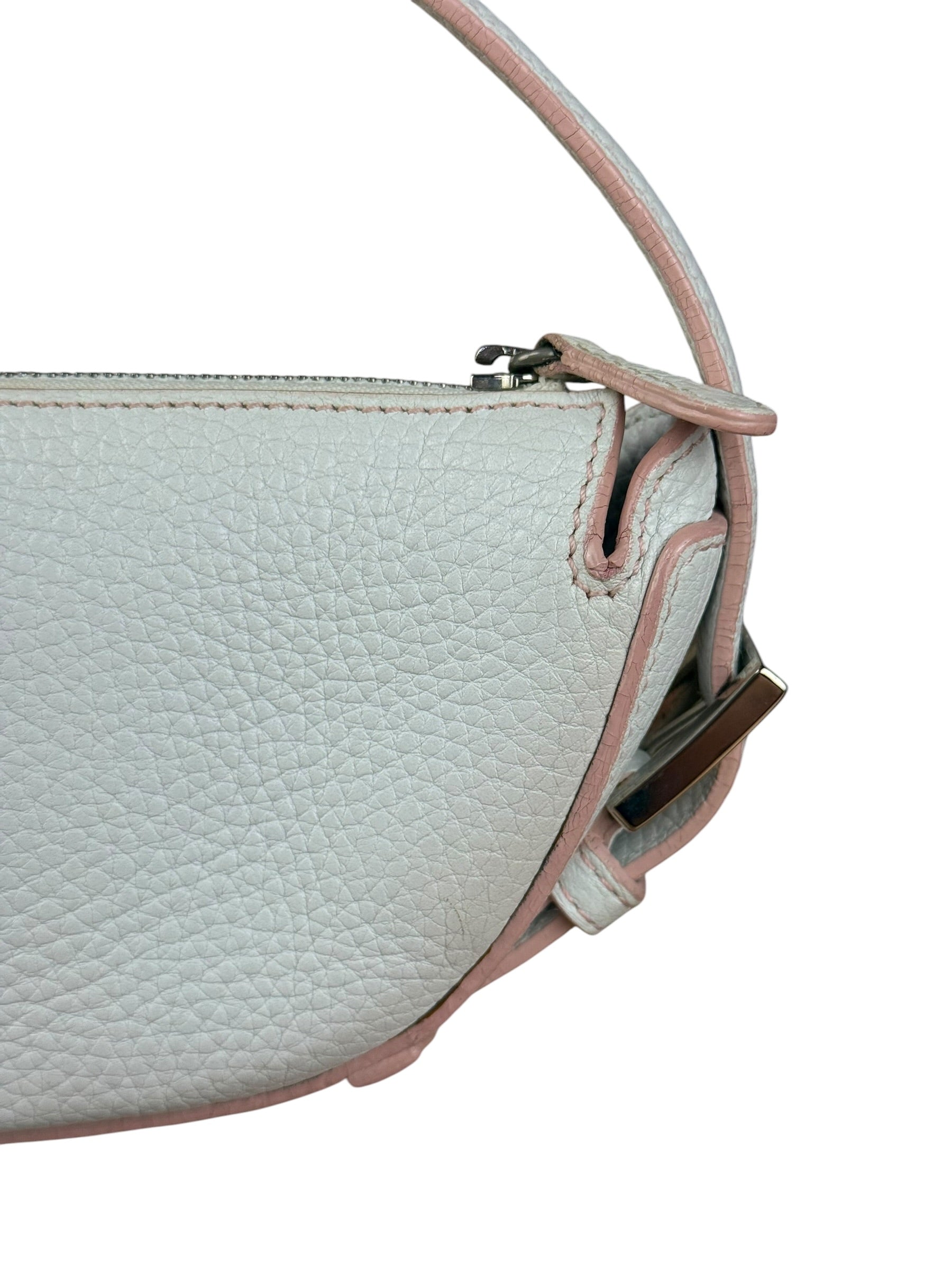 Loewe White Pebbled Leather Pink Trim Mini Boat Pochette