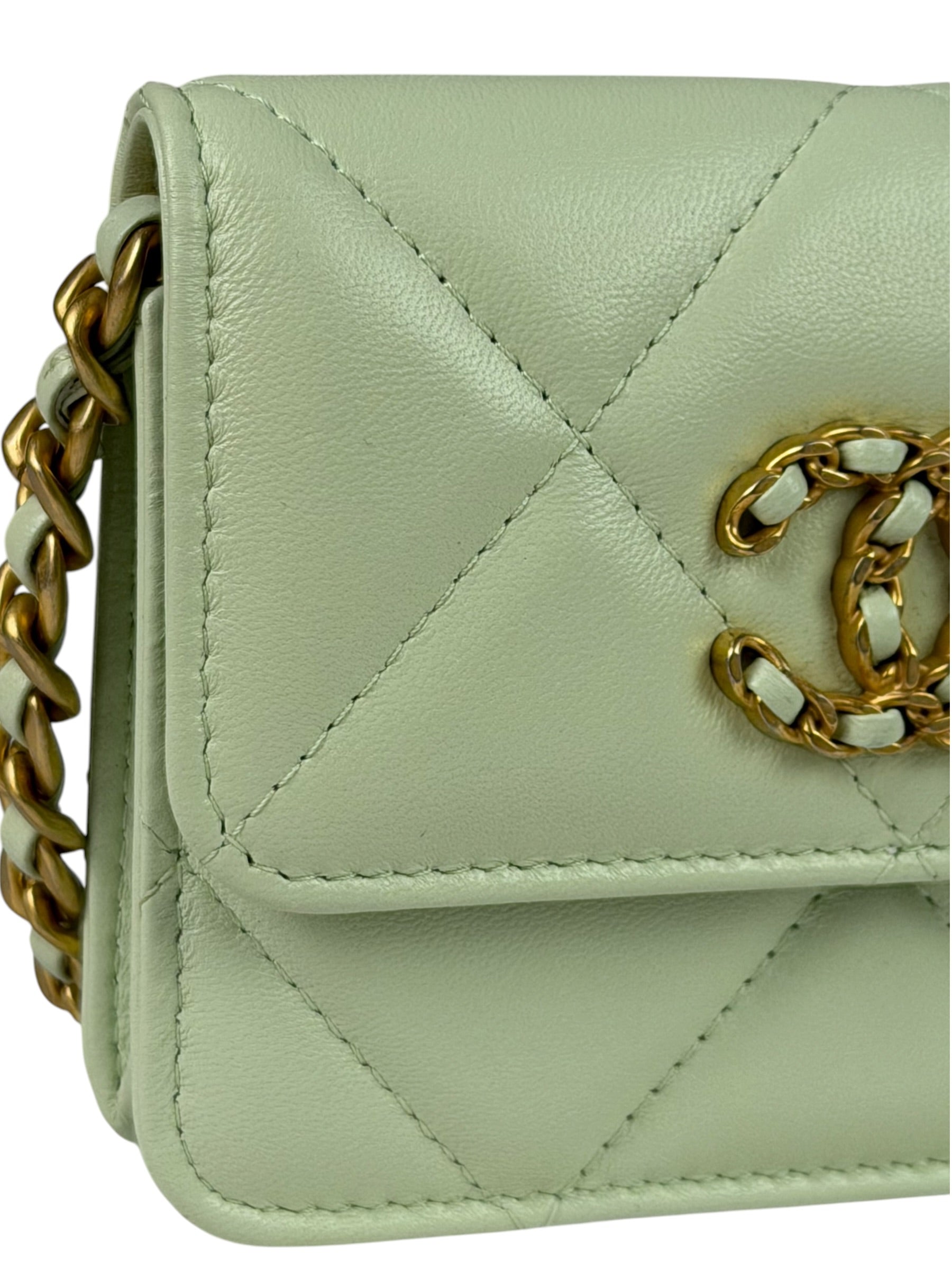 Chanel Green Quilted Leather 19 Flap Chain Card Holder 2021