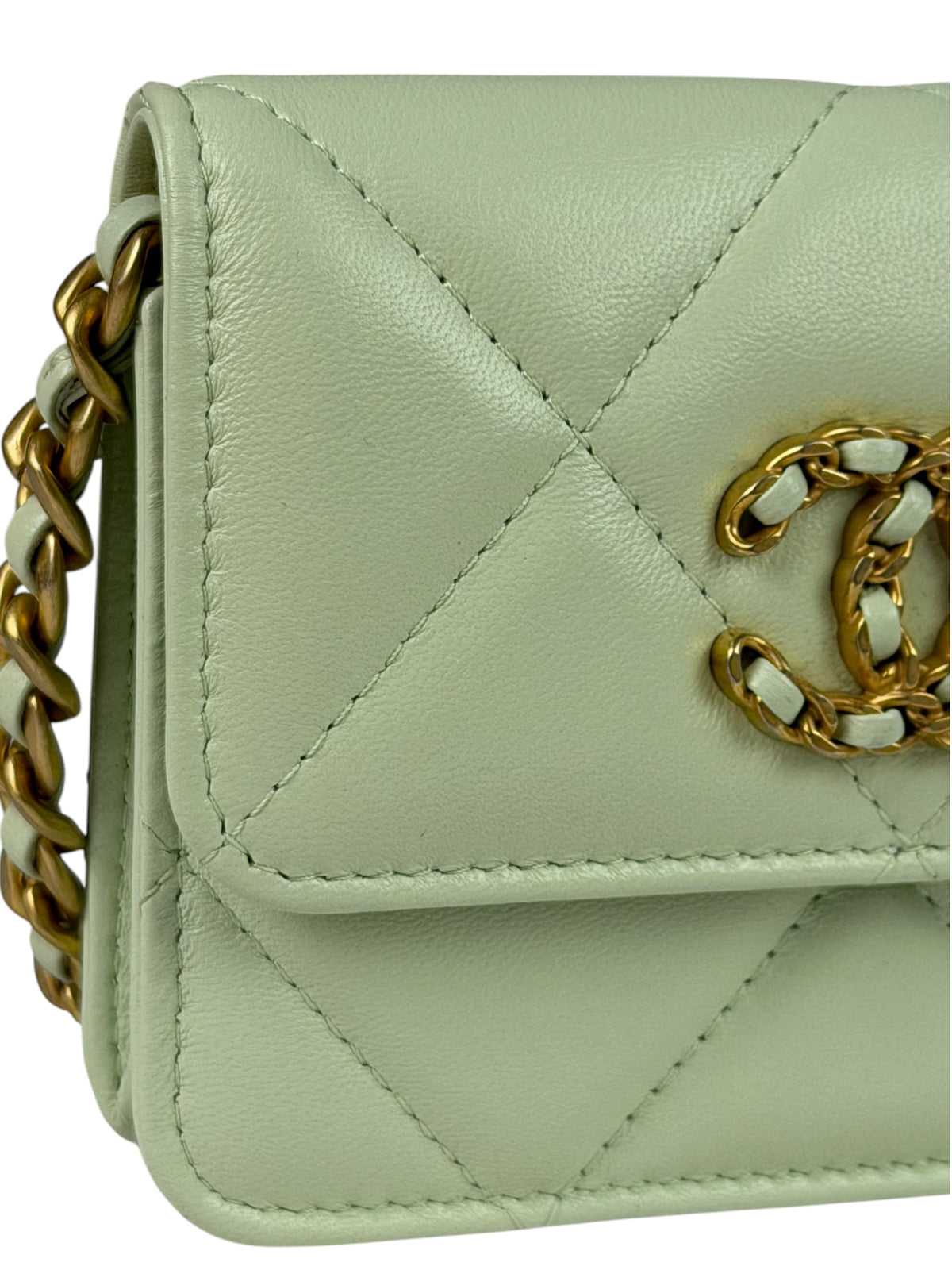 Chanel Green Quilted Leather 19 Flap Chain Card Holder 2021