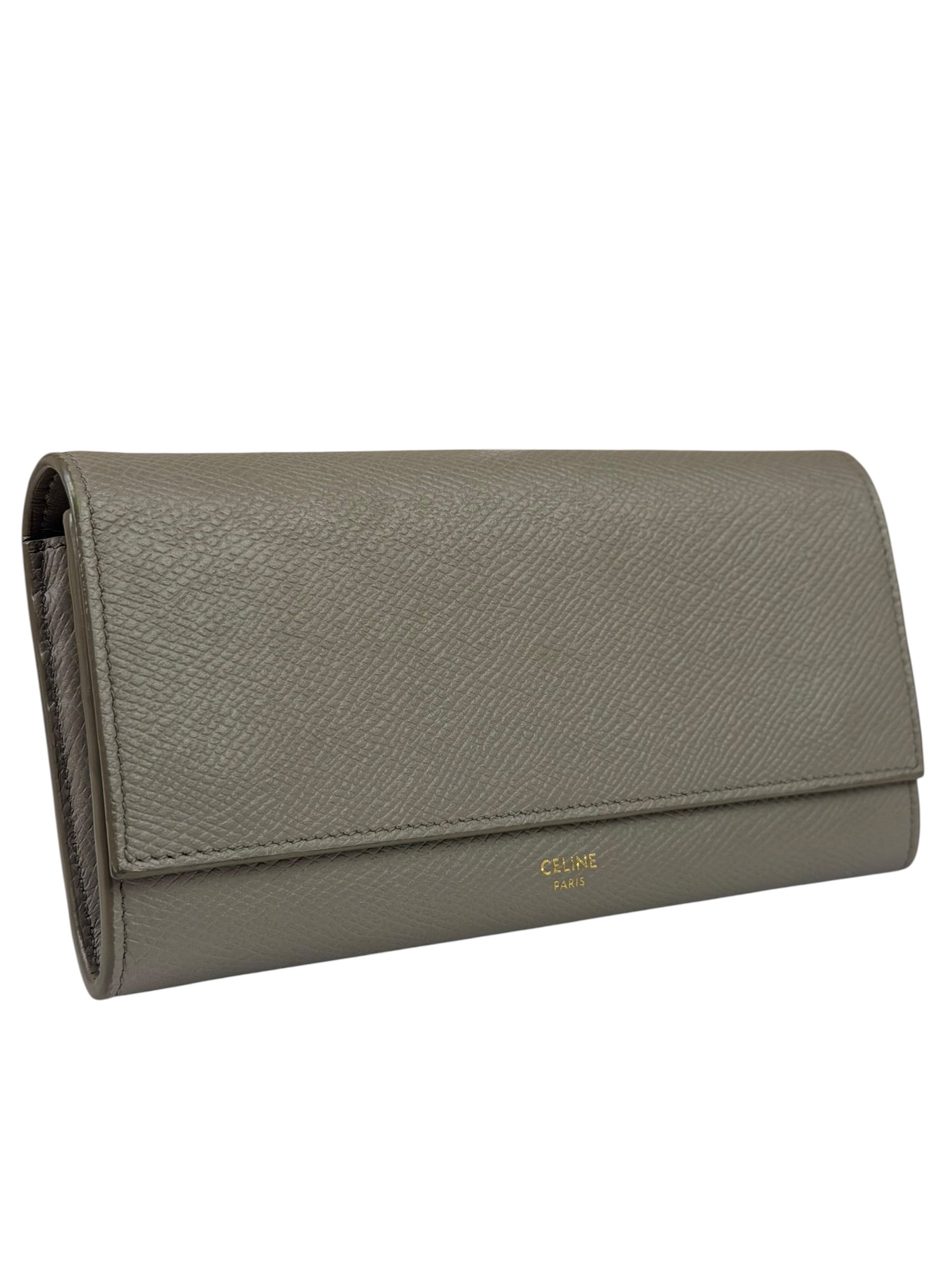 Celine Grey Leather Long Flap Wallet